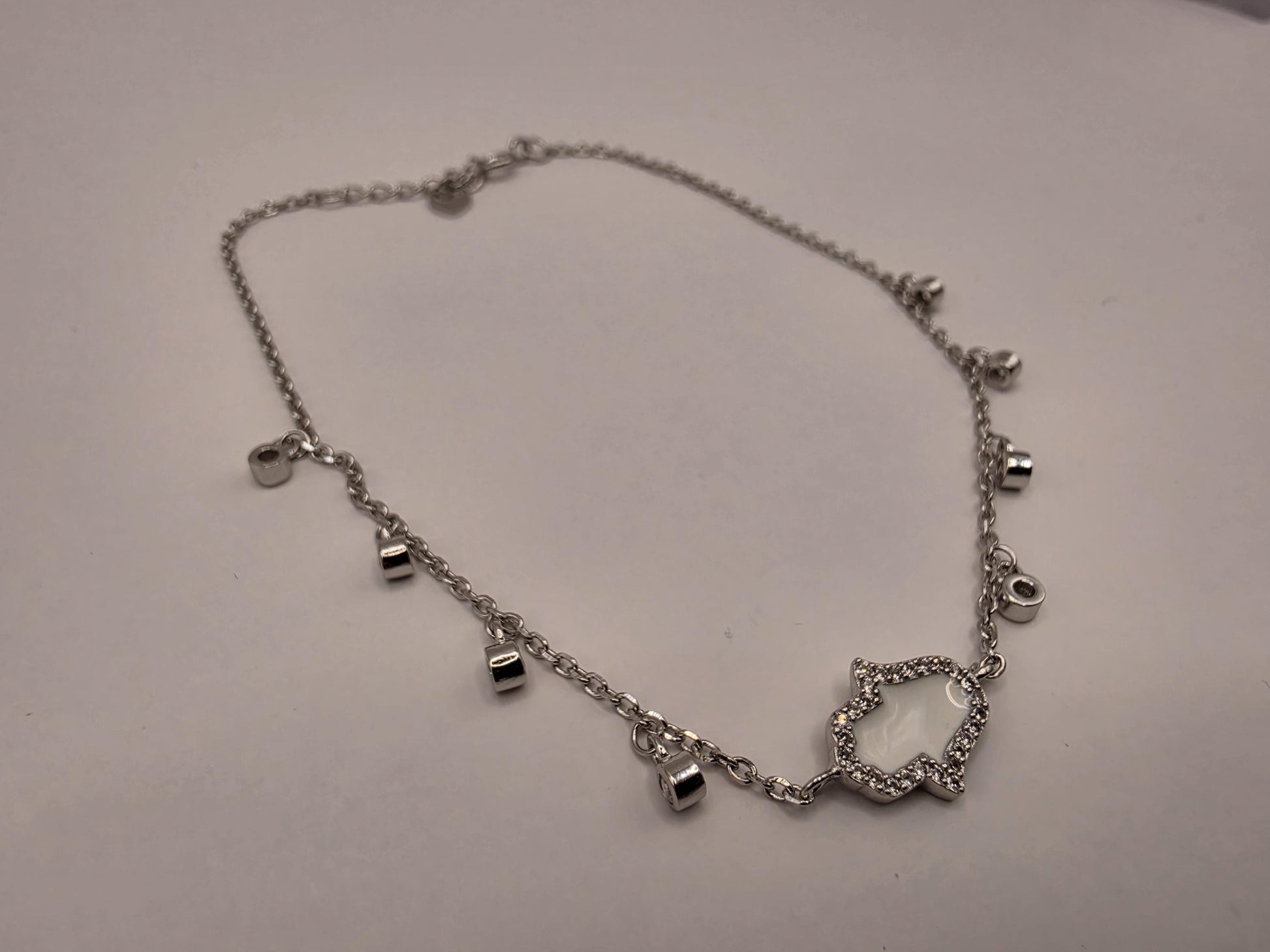 925 Sterling Silver Hamsa Charm Bracelet| 10" | Lock & Circle Charms | Delicate Chain | Protection Jewelry | Gift for Her