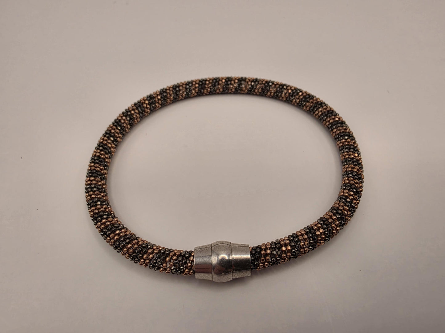 925 Sterling Silver Rose Gold Black Beaded Tube Bracelet | 7.5" | 4.75mm | Magnetic Clasp | Stacking | Gift for Her