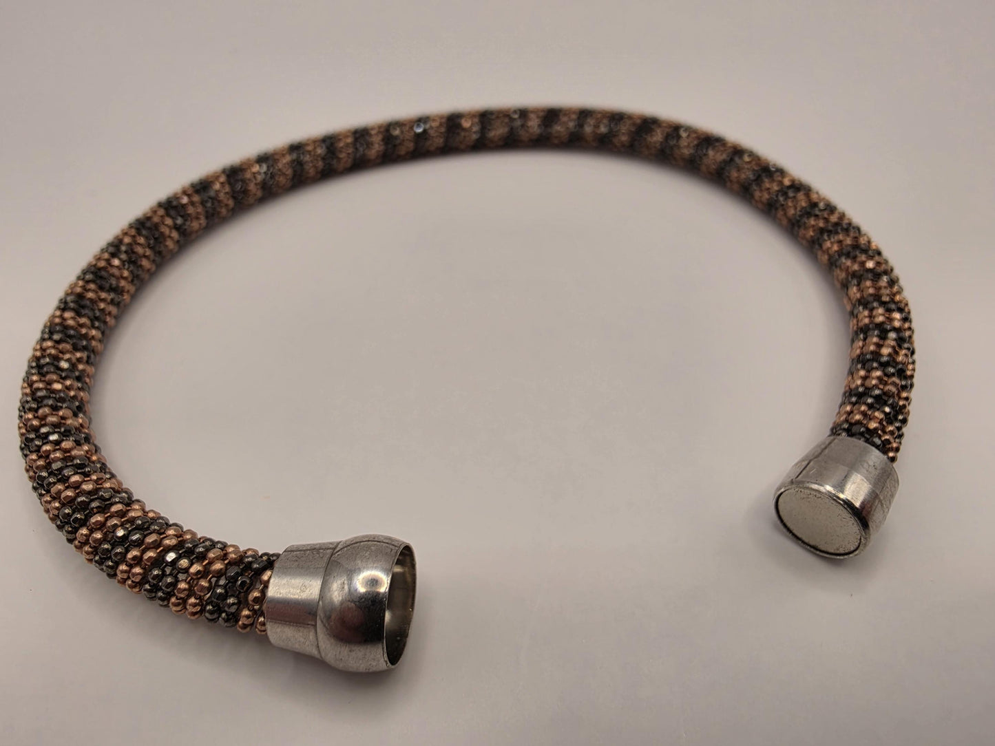 925 Sterling Silver Rose Gold Black Beaded Tube Bracelet | 7.5" | 4.75mm | Magnetic Clasp | Stacking | Gift for Her