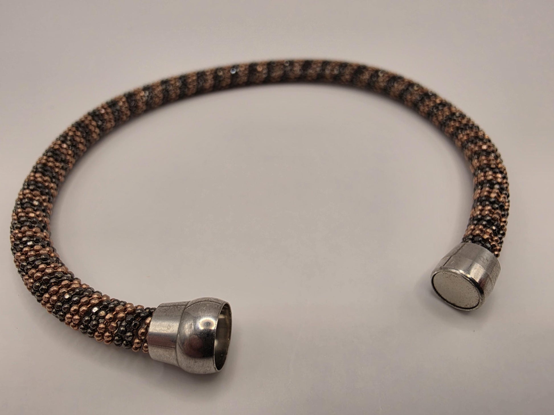 925 Sterling Silver Rose Gold Black Beaded Tube Bracelet | 7.5" | 4.75mm | Magnetic Clasp | Stacking | Gift for Her