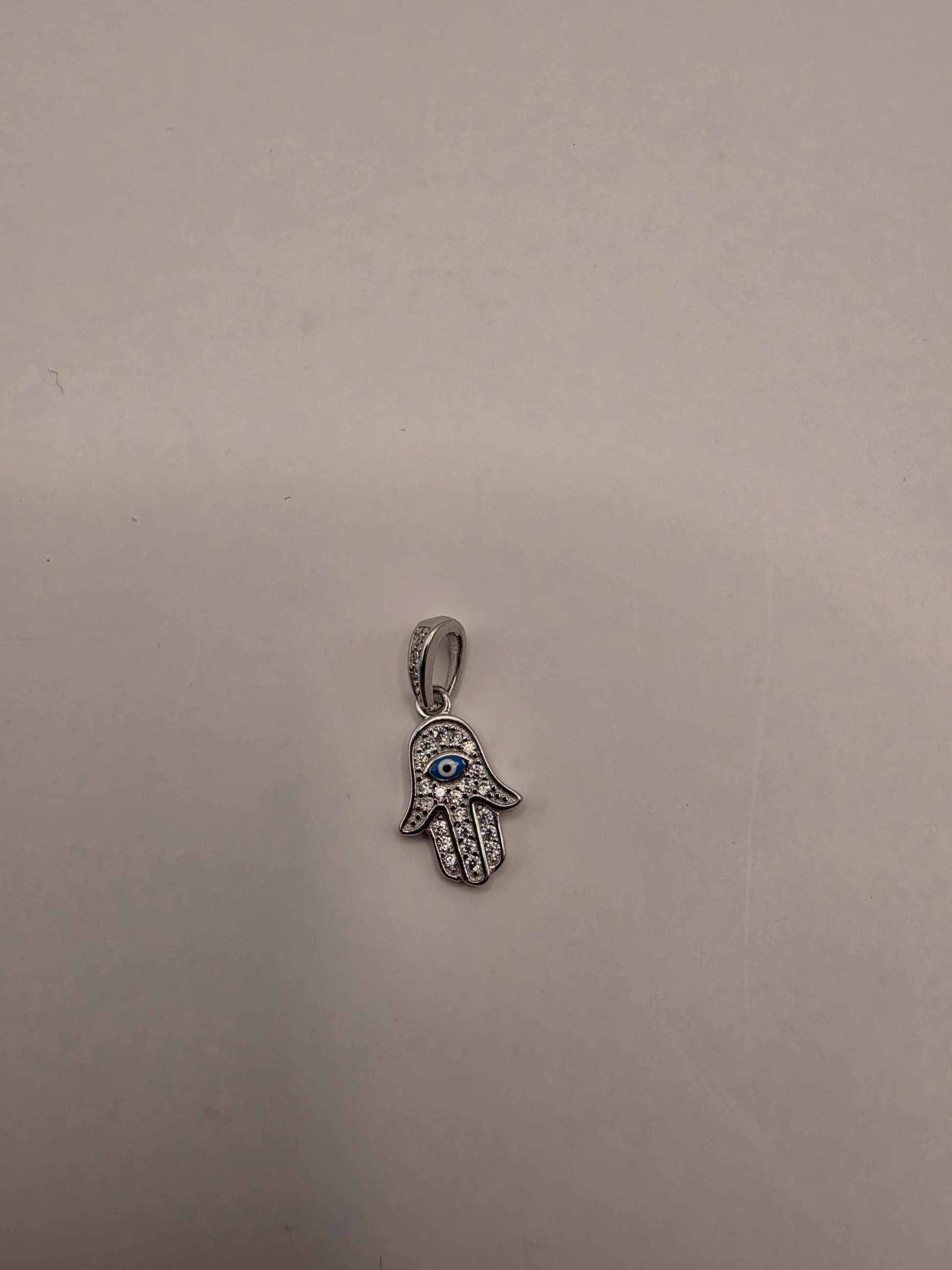 Sterling Silver Hamsa Pendant | 925 Silver Hand of Fatima Charm | CZ Evil Eye Hamsa Necklace Pendant | Spiritual Protection Charm