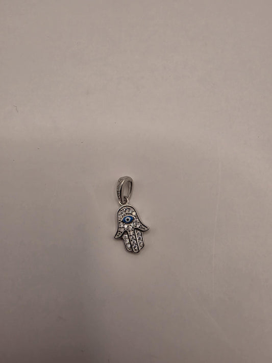 Sterling Silver Hamsa Pendant | 925 Silver Hand of Fatima Charm | CZ Evil Eye Hamsa Necklace Pendant | Spiritual Protection Charm