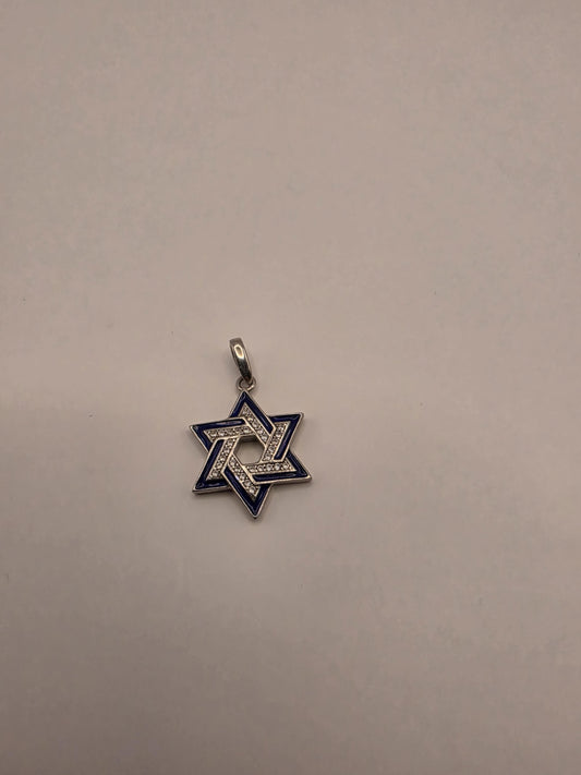 Sterling Silver Star of David Pendant | 925 Silver CZ Blue Enamel Jewish Star Charm | Magen David Pendant | Spiritual Protection Charm