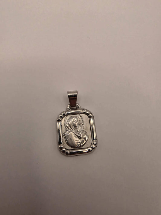 Sterling Silver Madonna and Child Pendant | 925 Silver Mother Mary Baby Jesus Medal | Catholic Religious Charm