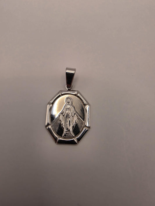Sterling Silver Virgin Mary Pendant | 925 Silver Miraculous Medal Octagon Frame | Our Lady Charm Necklace | Religious Gift Faith Jewelry