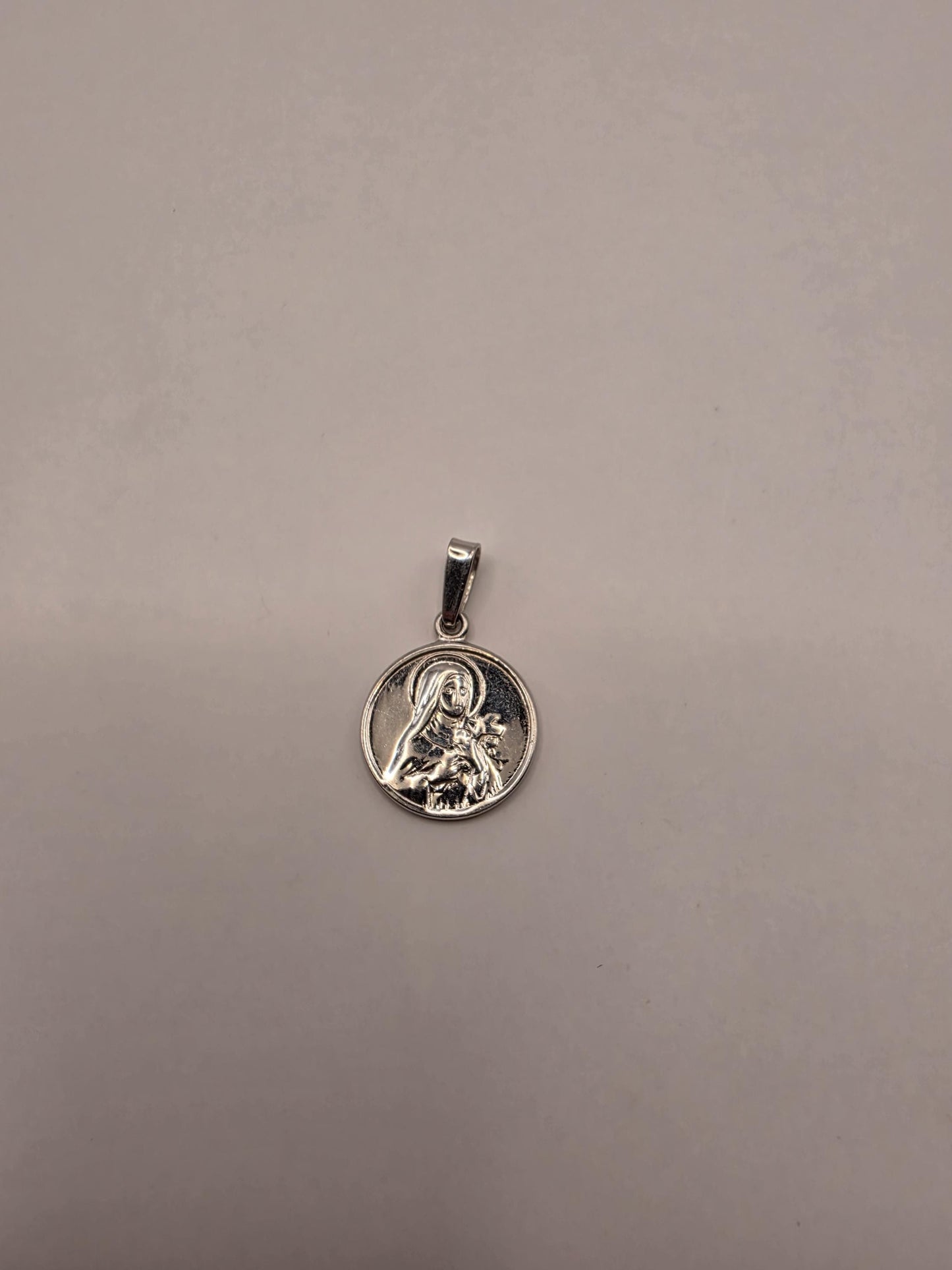 Sterling Silver Madonna and Child Pendant Round Mary