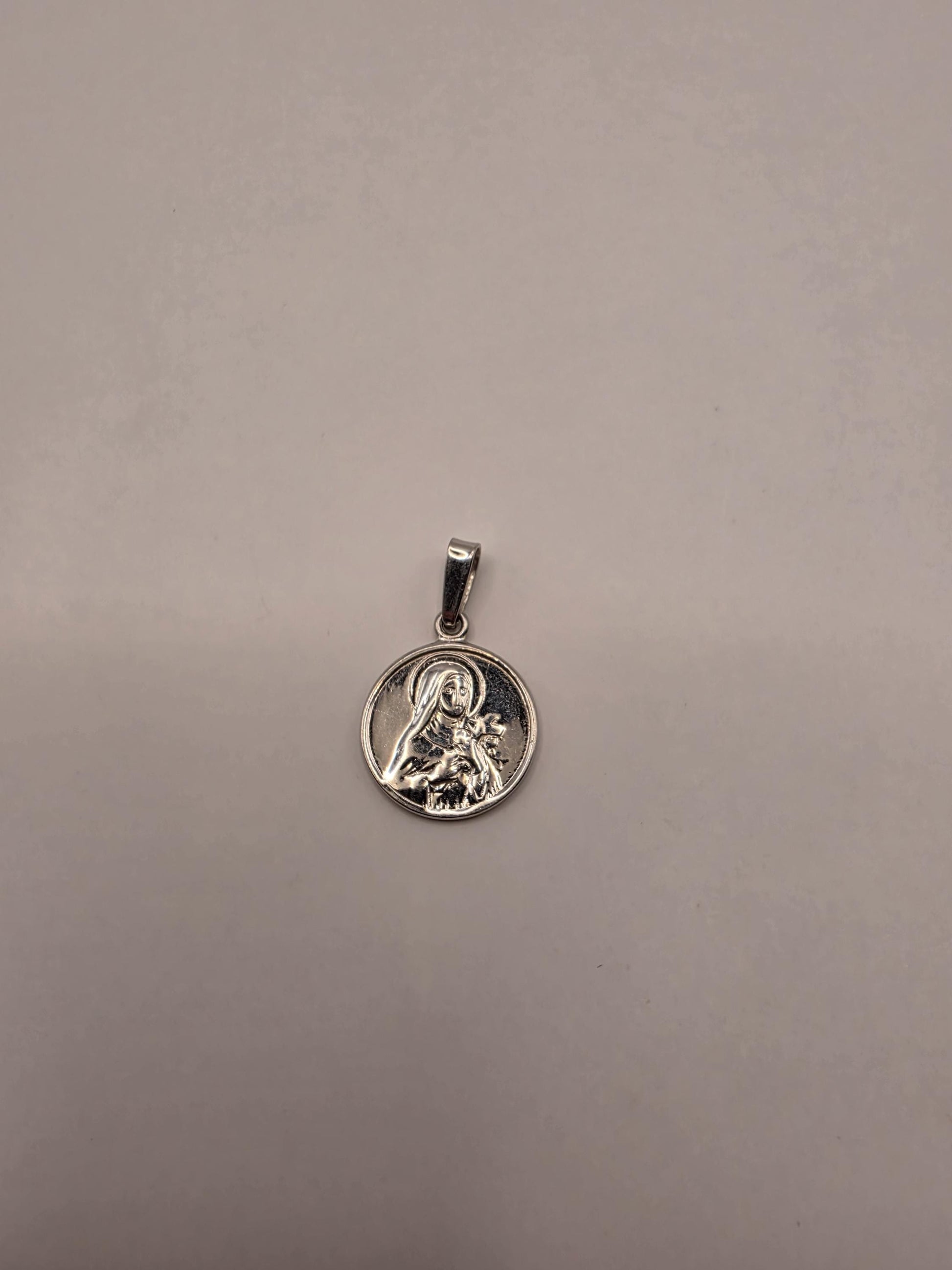 Sterling Silver Madonna and Child Pendant Round Mary