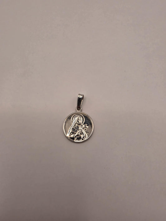Sterling Silver Madonna and Child Pendant Round Mary