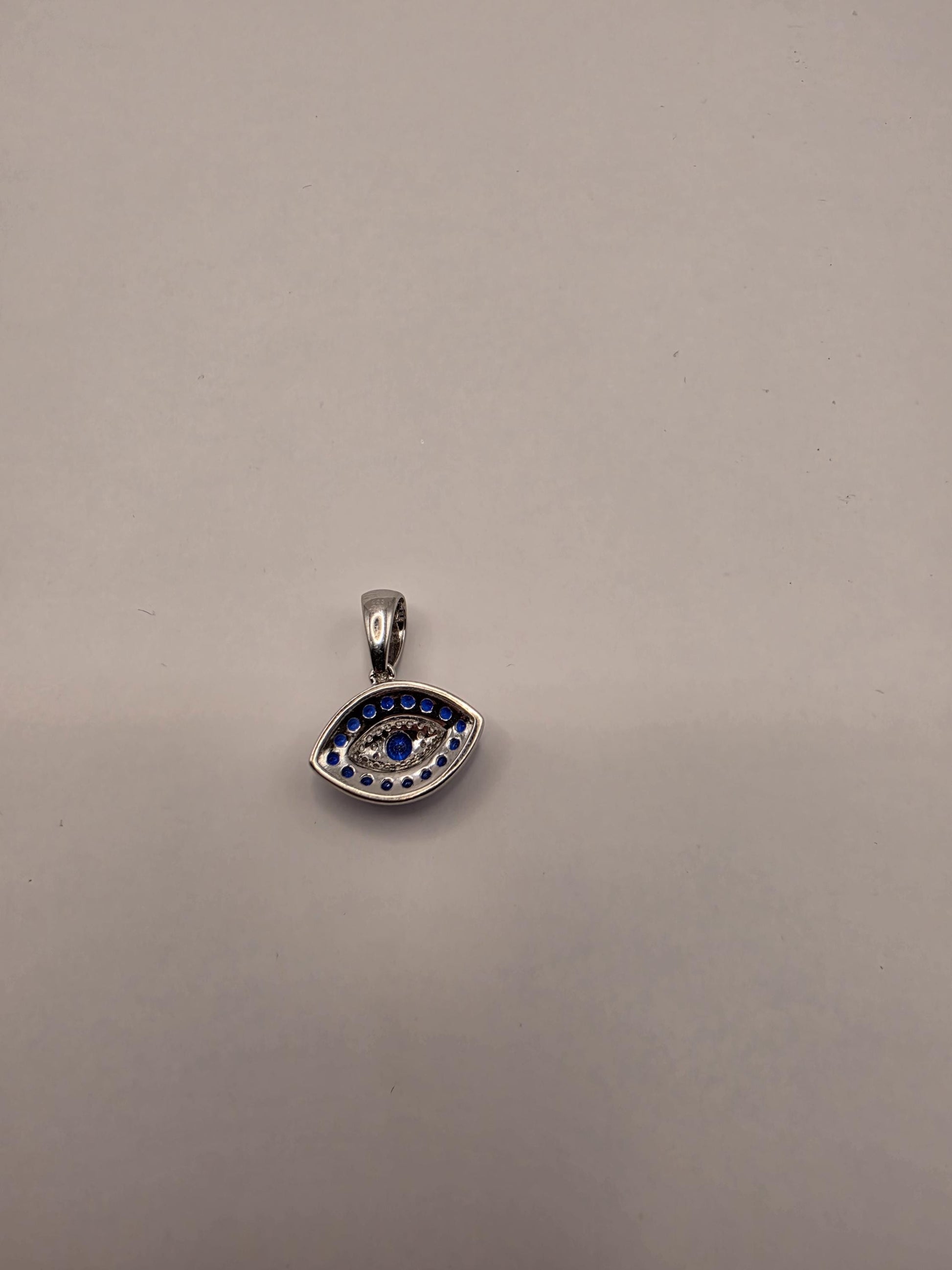 Sterling Silver Evil Eye Pendant | 925 Silver Blue CZ Evil Eye Charm | Marquise Evil Eye Necklace Pendant | Spiritual Protection Charm