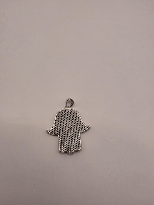 Sterling Silver Hamsa Pendant | 925 Silver Blue Pavé CZ Hamsa Evil Eye Charm | Large Hamsa Necklace Pendant | Spiritual Protection Charm