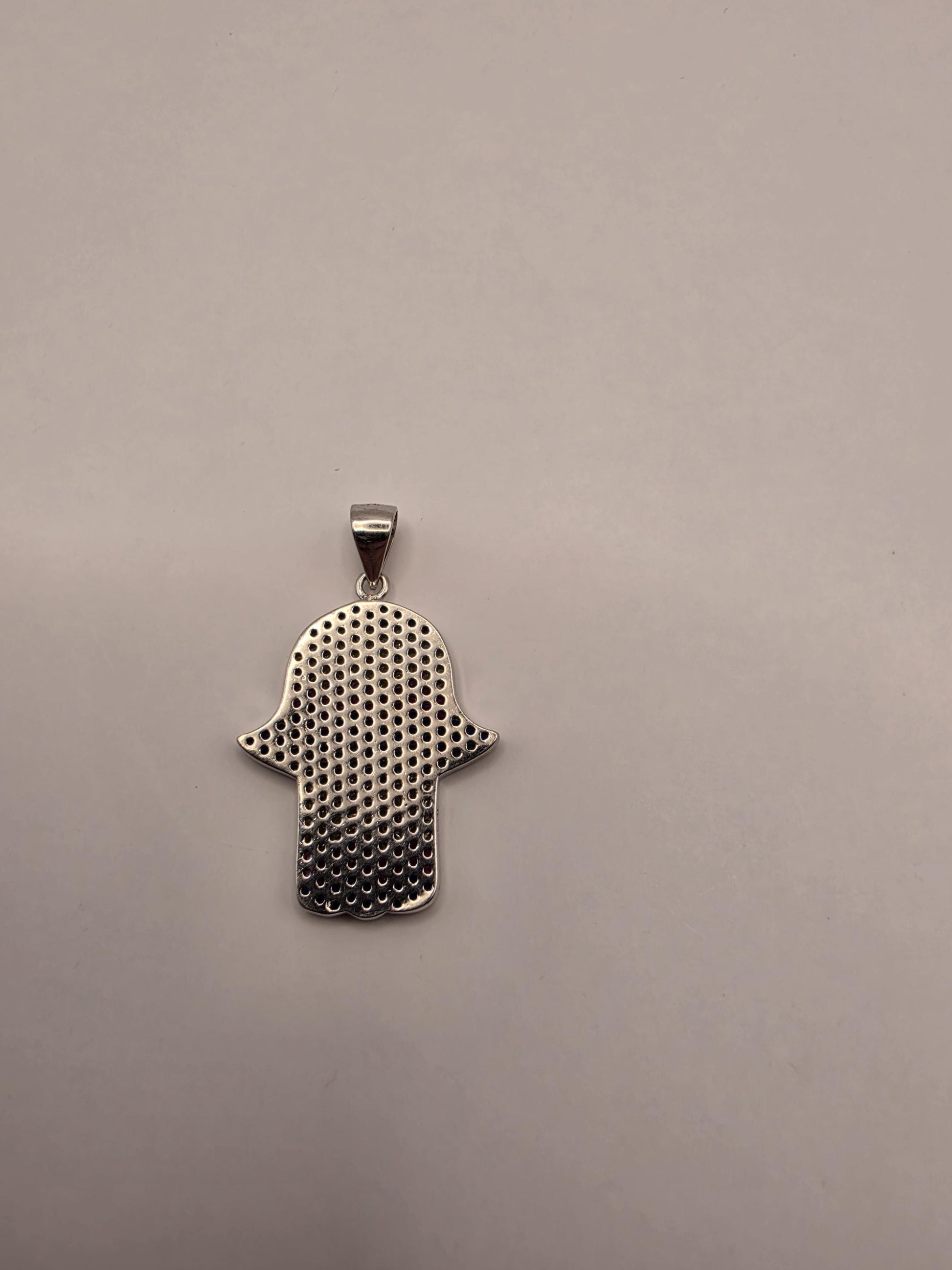 Sterling Silver Hamsa Pendant | 925 Silver Multicolor Stripe CZ Hamsa Charm | Colorful Hamsa Necklace Pendant | Spiritual Protection Charm