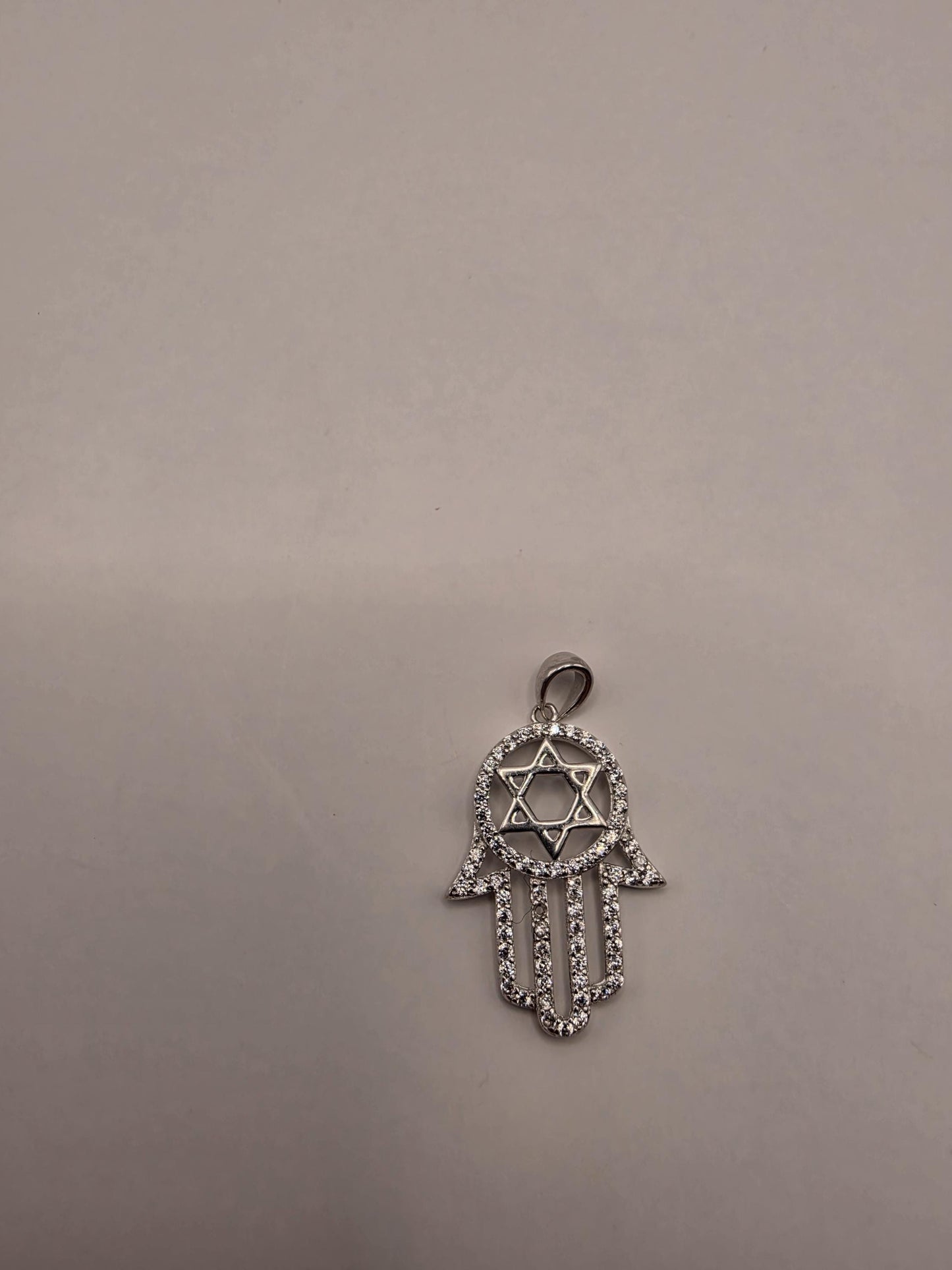 Sterling Silver Hamsa Star of David Pendant | 925 Silver CZ Hamsa Jewish Star Charm | Hamsa Necklace Pendant