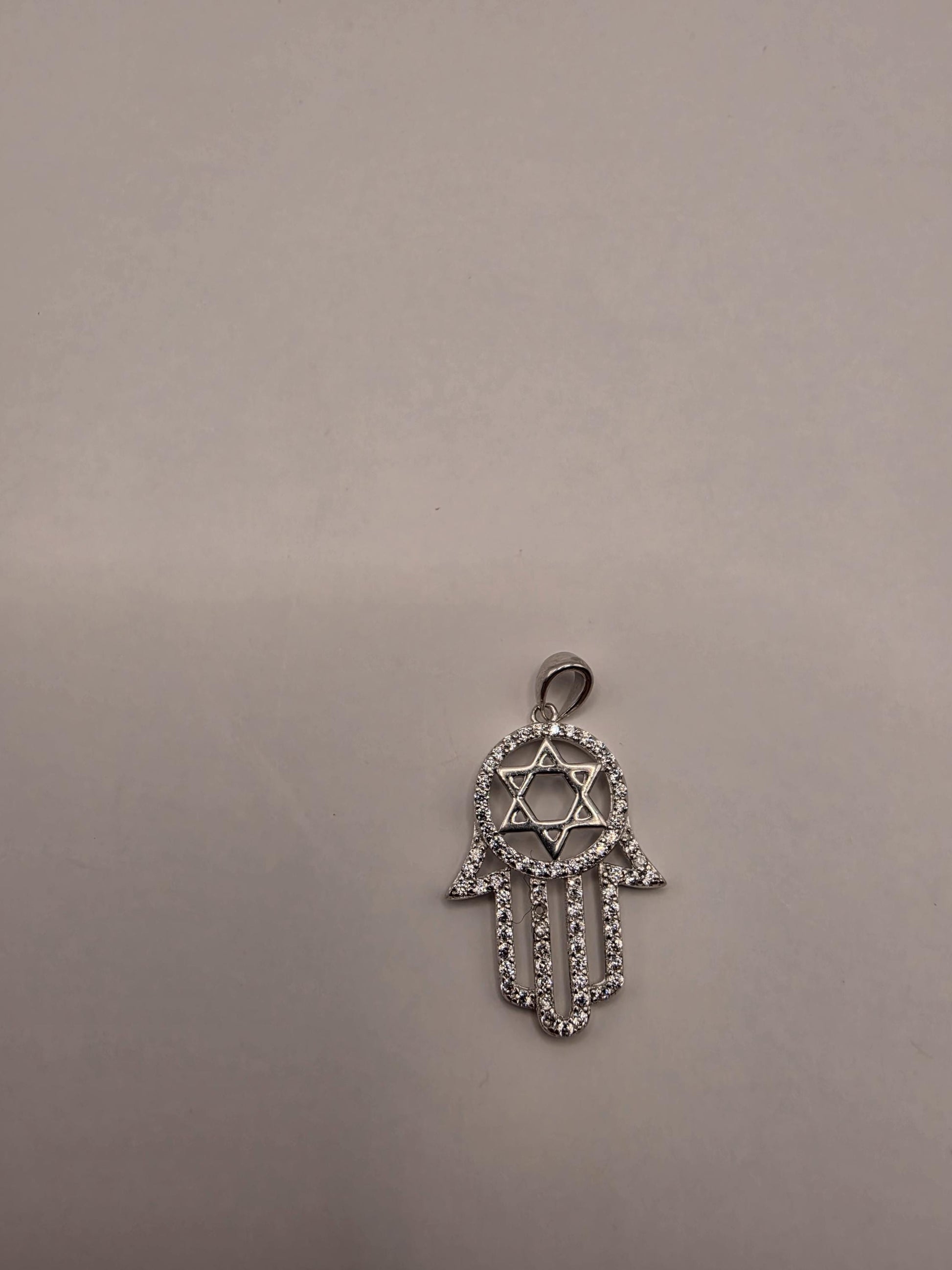 Sterling Silver Hamsa Star of David Pendant | 925 Silver CZ Hamsa Jewish Star Charm | Hamsa Necklace Pendant