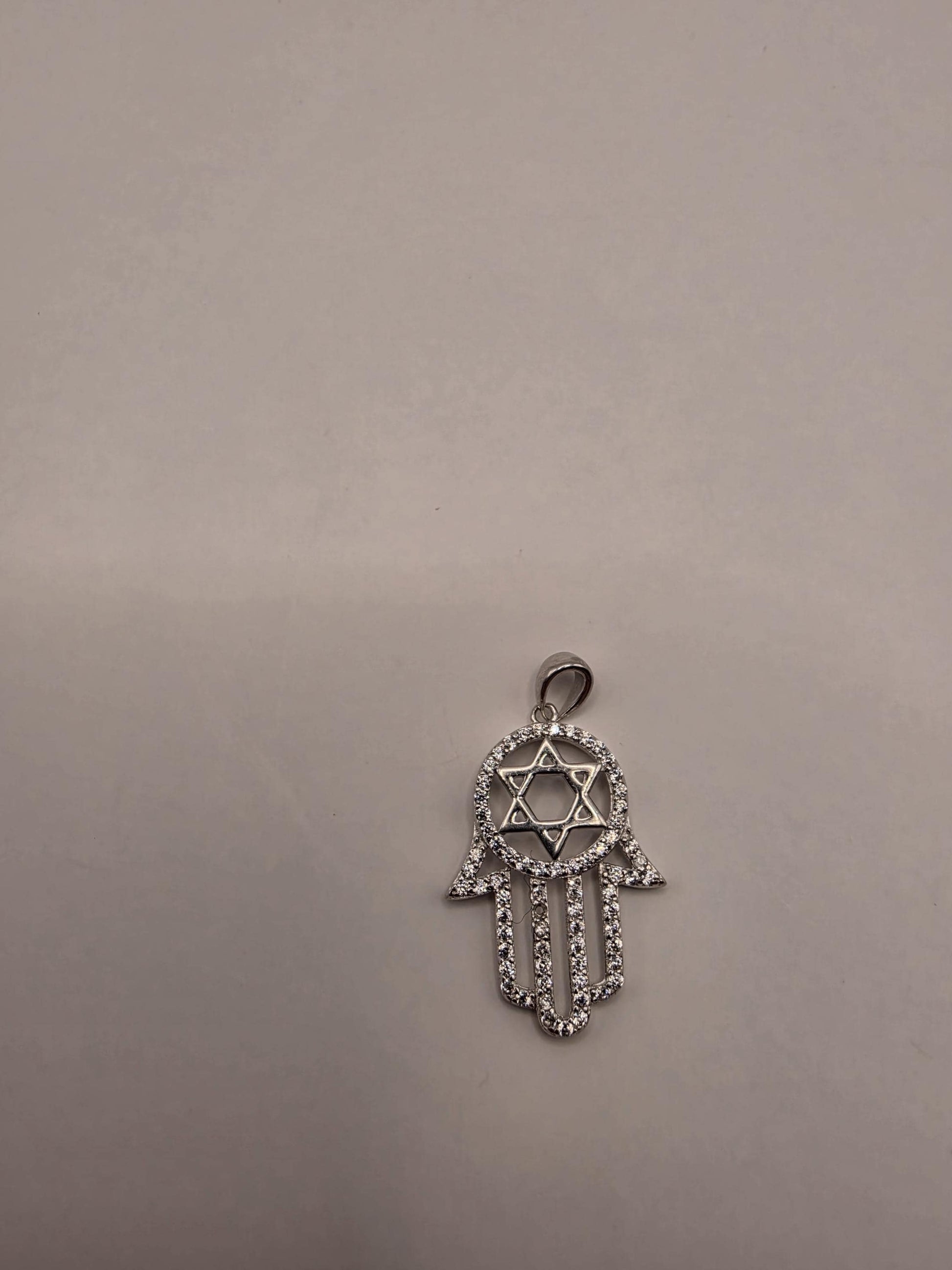 Sterling Silver Hamsa Star of David Pendant | 925 Silver CZ Hamsa Jewish Star Charm | Hamsa Necklace Pendant | Spiritual Protection Charm