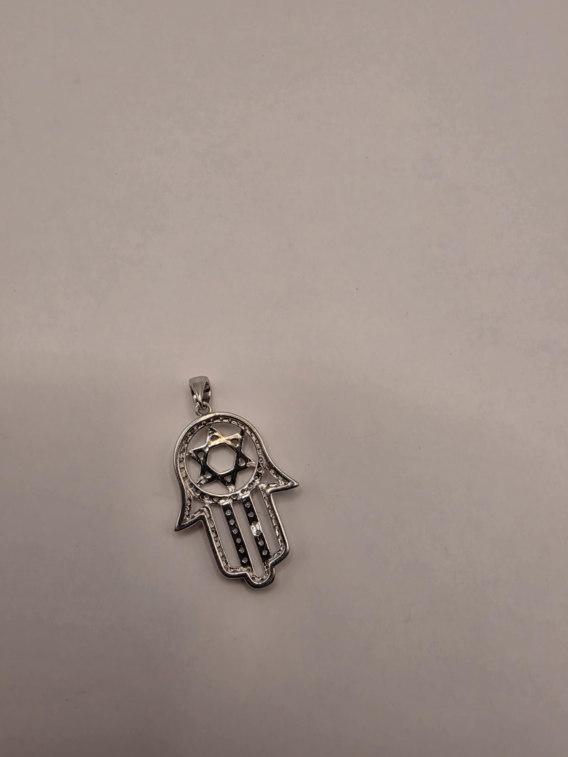 Sterling Silver Hamsa Star of David Pendant | 925 Silver CZ Hamsa Jewish Star Charm | Hamsa Necklace Pendant