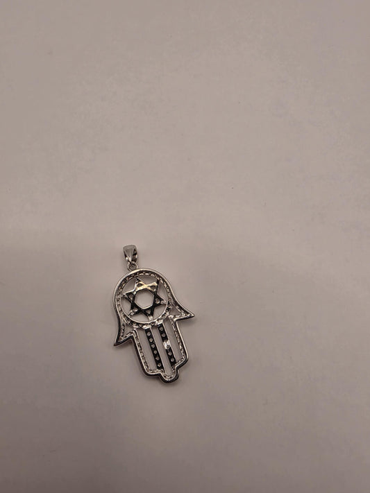 Sterling Silver Hamsa Star of David Pendant | 925 Silver CZ Hamsa Jewish Star Charm | Hamsa Necklace Pendant | Spiritual Protection Charm