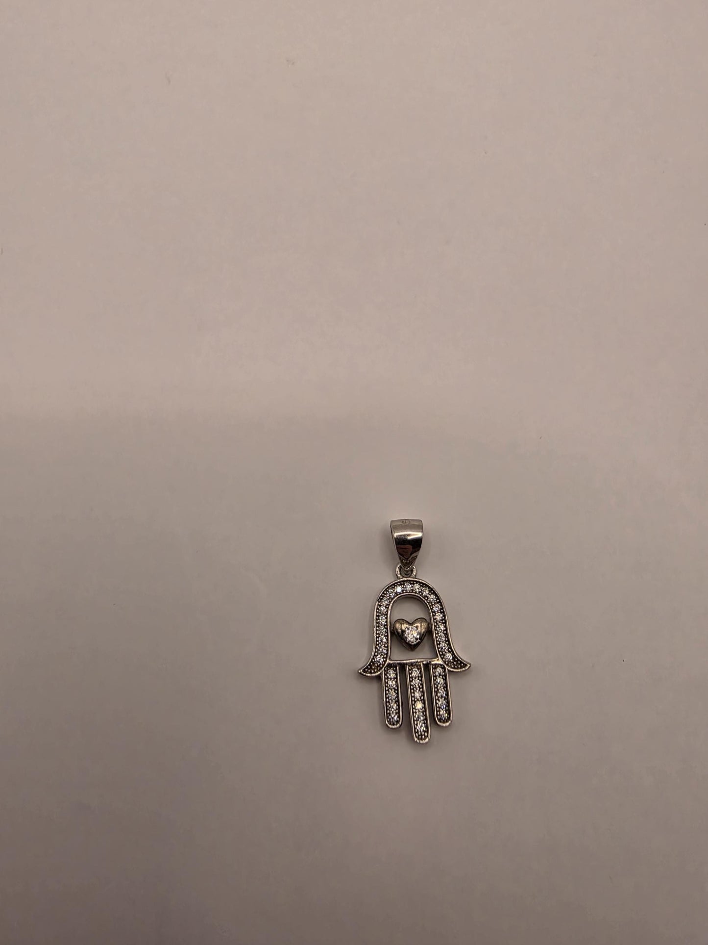 Sterling Silver Hamsa Pendant | 925 Silver CZ Hamsa Heart Charm | Hand of Fatima Necklace Pendant