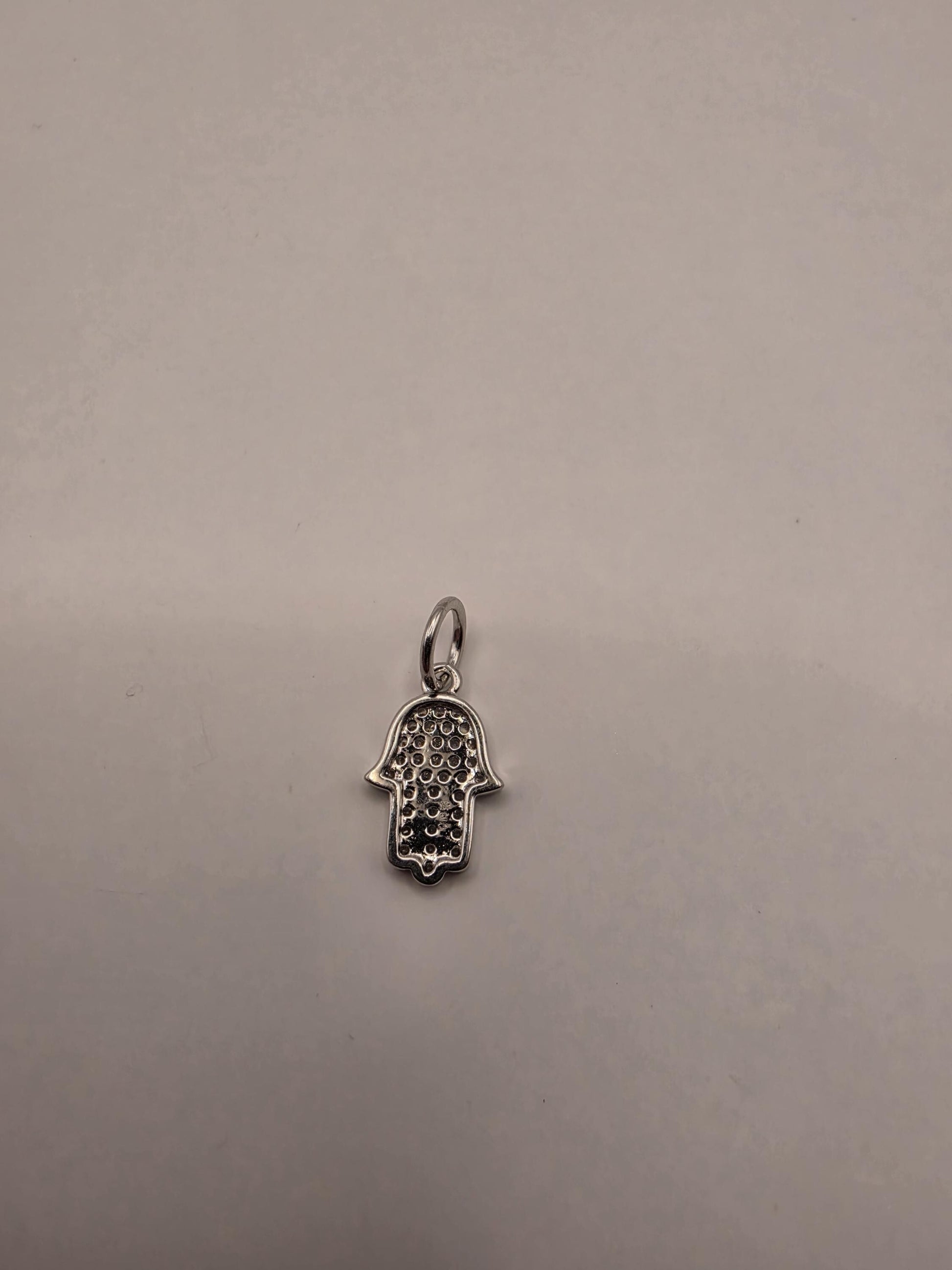 Sterling Silver Hamsa Pendant | 925 Silver Mini CZ Hamsa Charm | Dainty Hand of Fatima Necklace Pendant