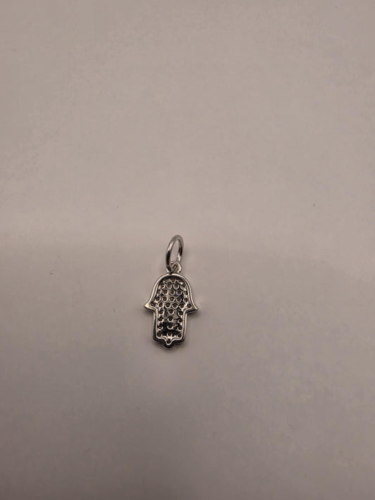 Sterling Silver Hamsa Pendant | 925 Silver Mini CZ Hamsa Charm | Dainty Hand of Fatima Necklace Pendant