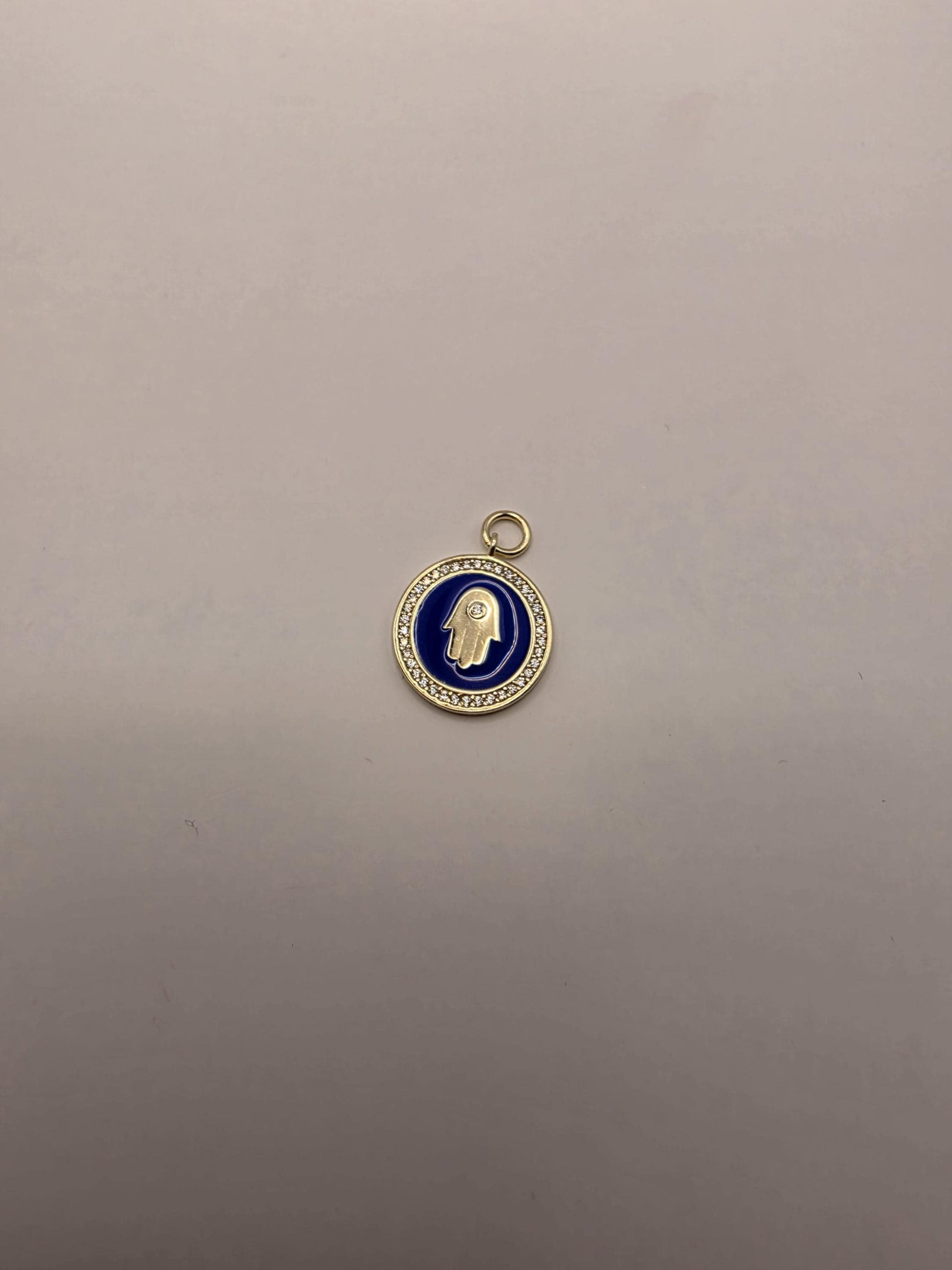 Sterling Silver Hamsa Pendant | 925 Silver Blue Enamel Hamsa Disc Charm | Round Hamsa Necklace Pendant | Spiritual Protection Charm