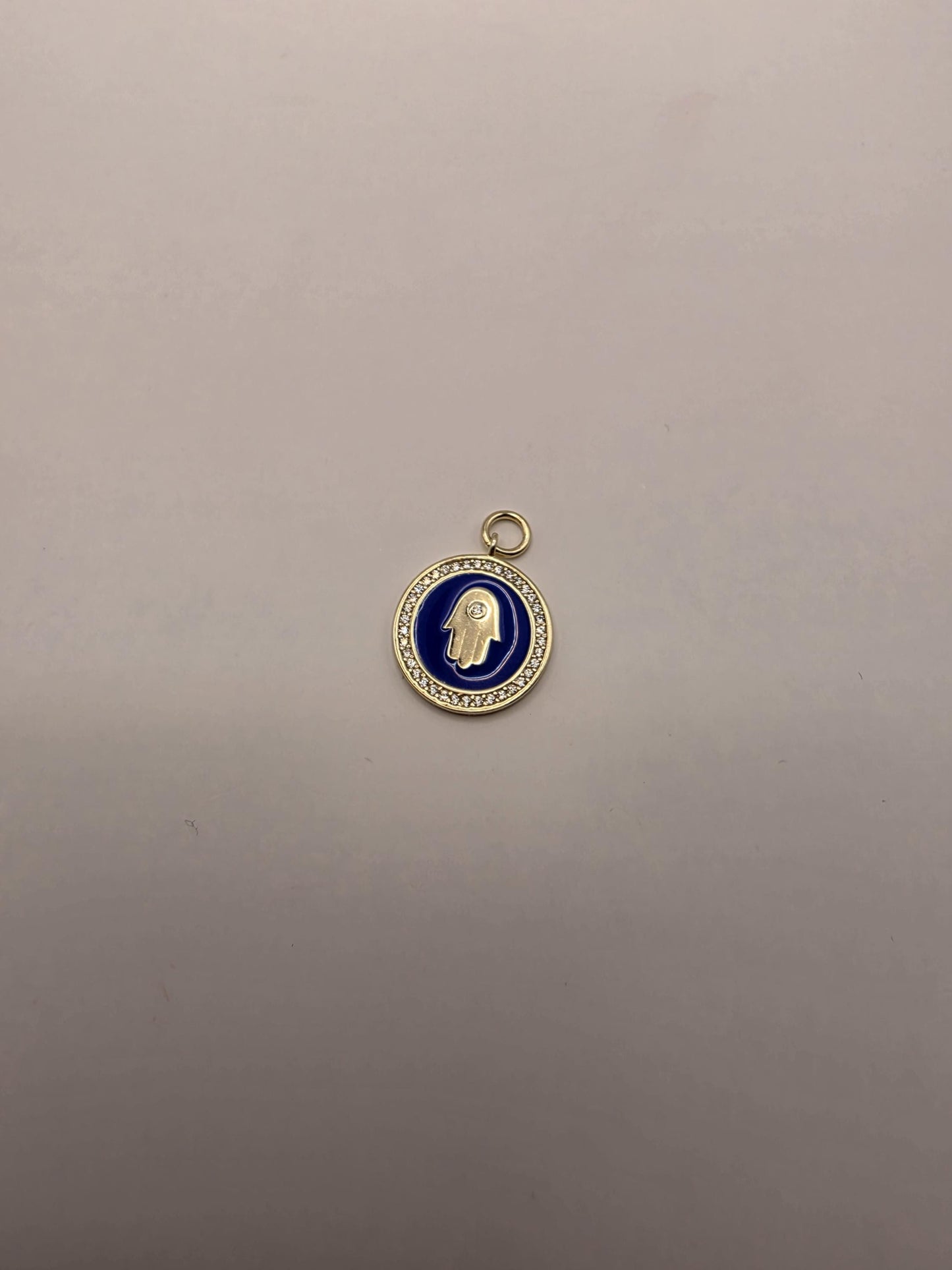 Sterling Silver Hamsa Pendant | 925 Silver Blue Enamel Hamsa Disc Charm | Round Hamsa Necklace Pendant