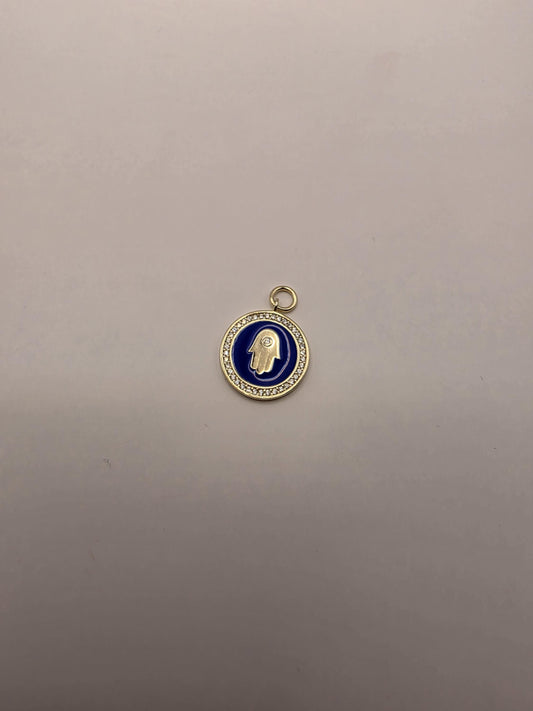 Sterling Silver Hamsa Pendant | 925 Silver Blue Enamel Hamsa Disc Charm | Round Hamsa Necklace Pendant