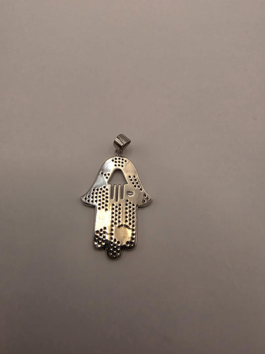 Sterling Silver Hamsa Pendant | 925 Silver CZ Evil Eye Hamsa Charm | Blue Enamel Hamsa Necklace Pendant