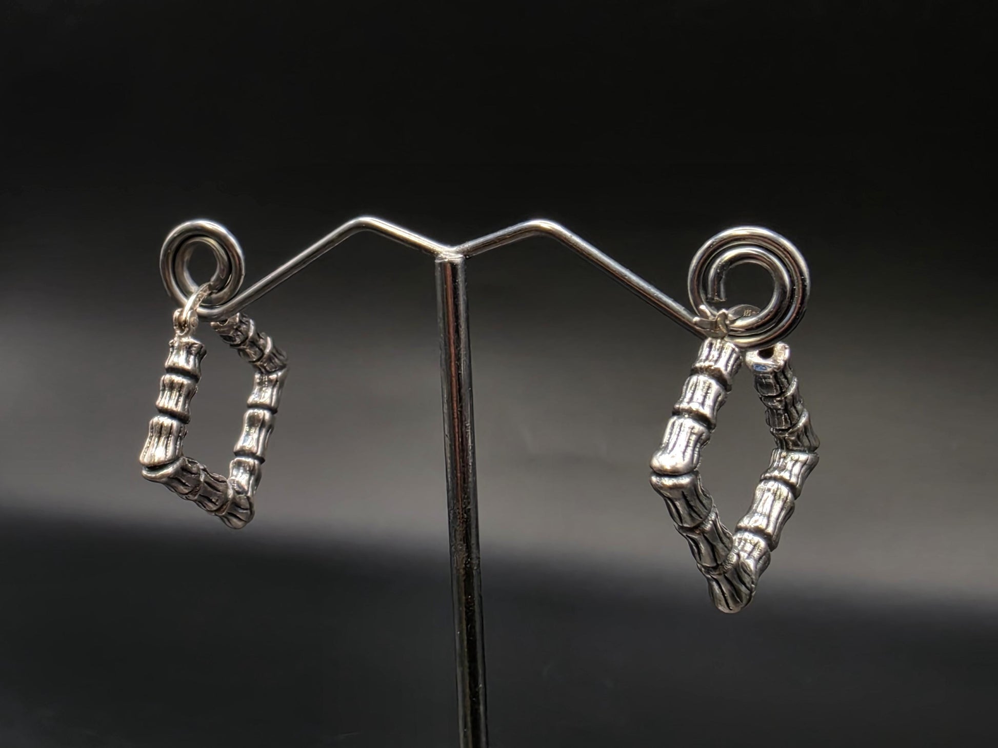 Sterling Silver Bamboo Textured Square Hoop Earrings 1 Inch