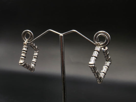 Sterling Silver Bamboo Textured Square Hoop Earrings 1 Inch