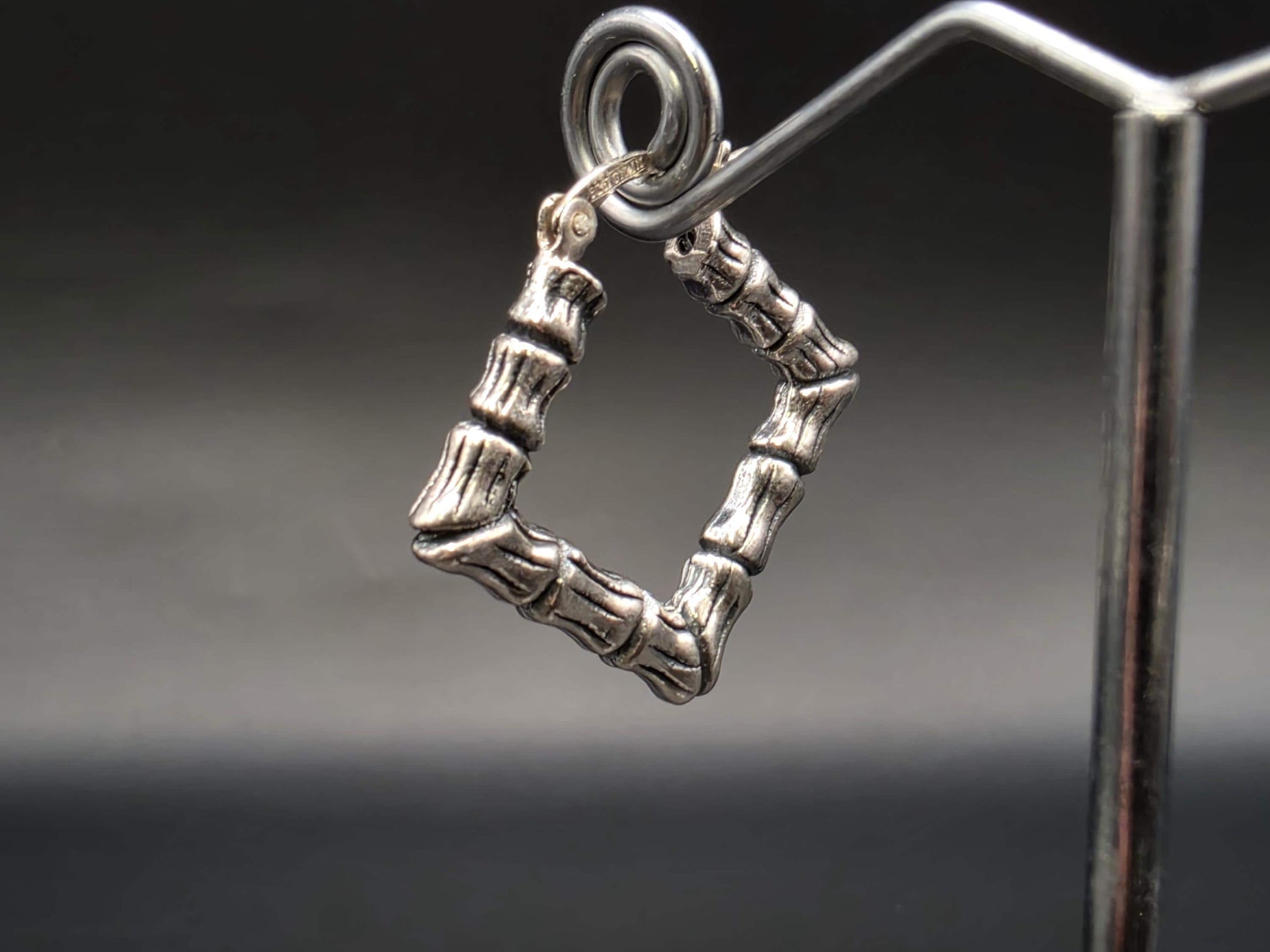 Sterling Silver Bamboo Textured Square Hoop Earrings 1 Inch