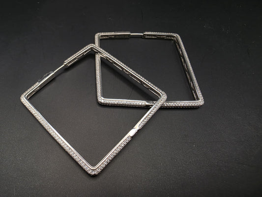 Sterling Silver Large Square Geometric Hoop Earrings 2 Inch