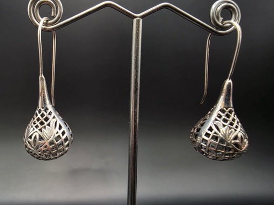 Sterling Silver Open Lattice Teardrop Dangle Earrings 1.62 Inch