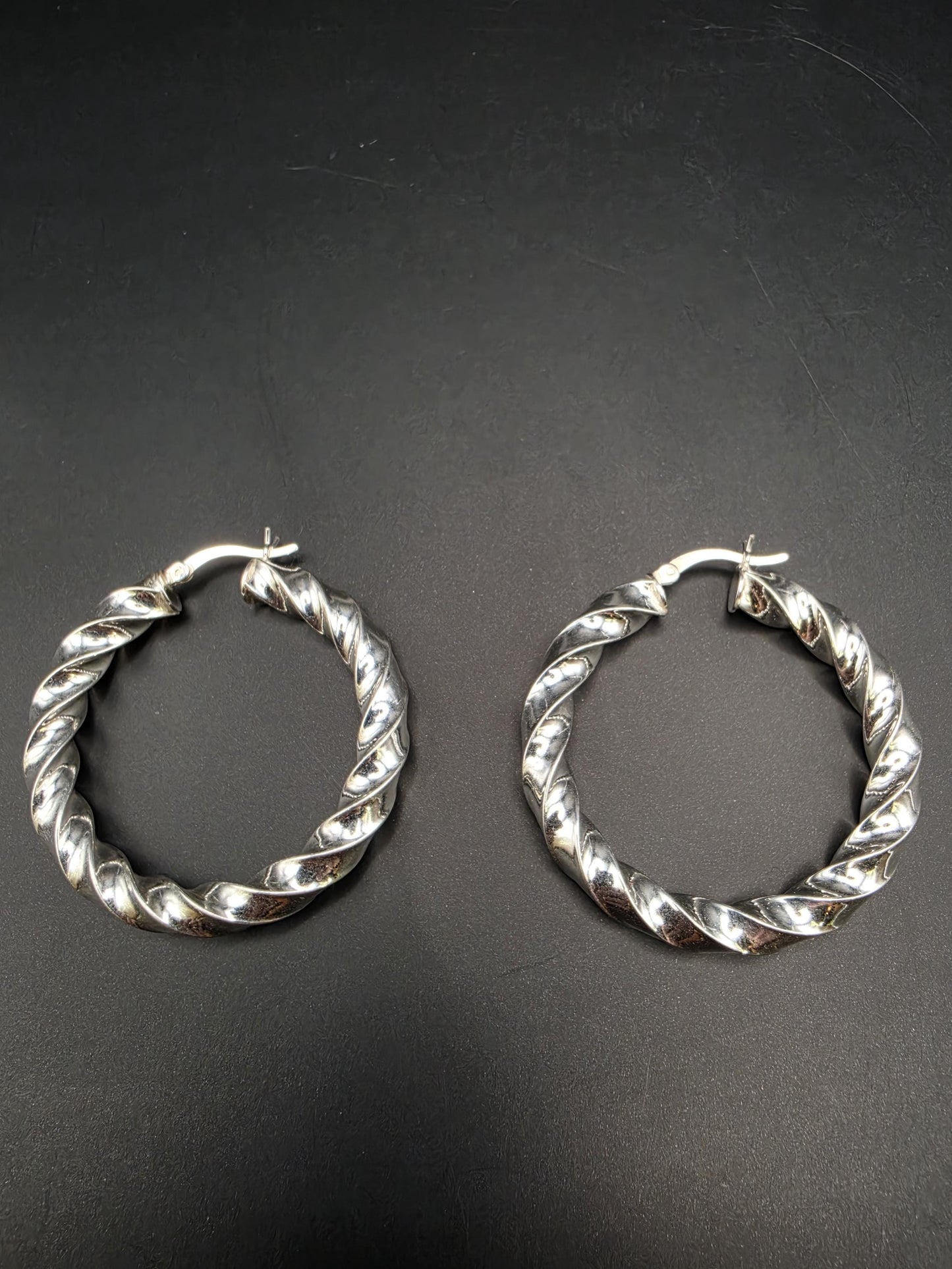 Sterling Silver Twisted Rope Hoop Earrings 1.625 Inch