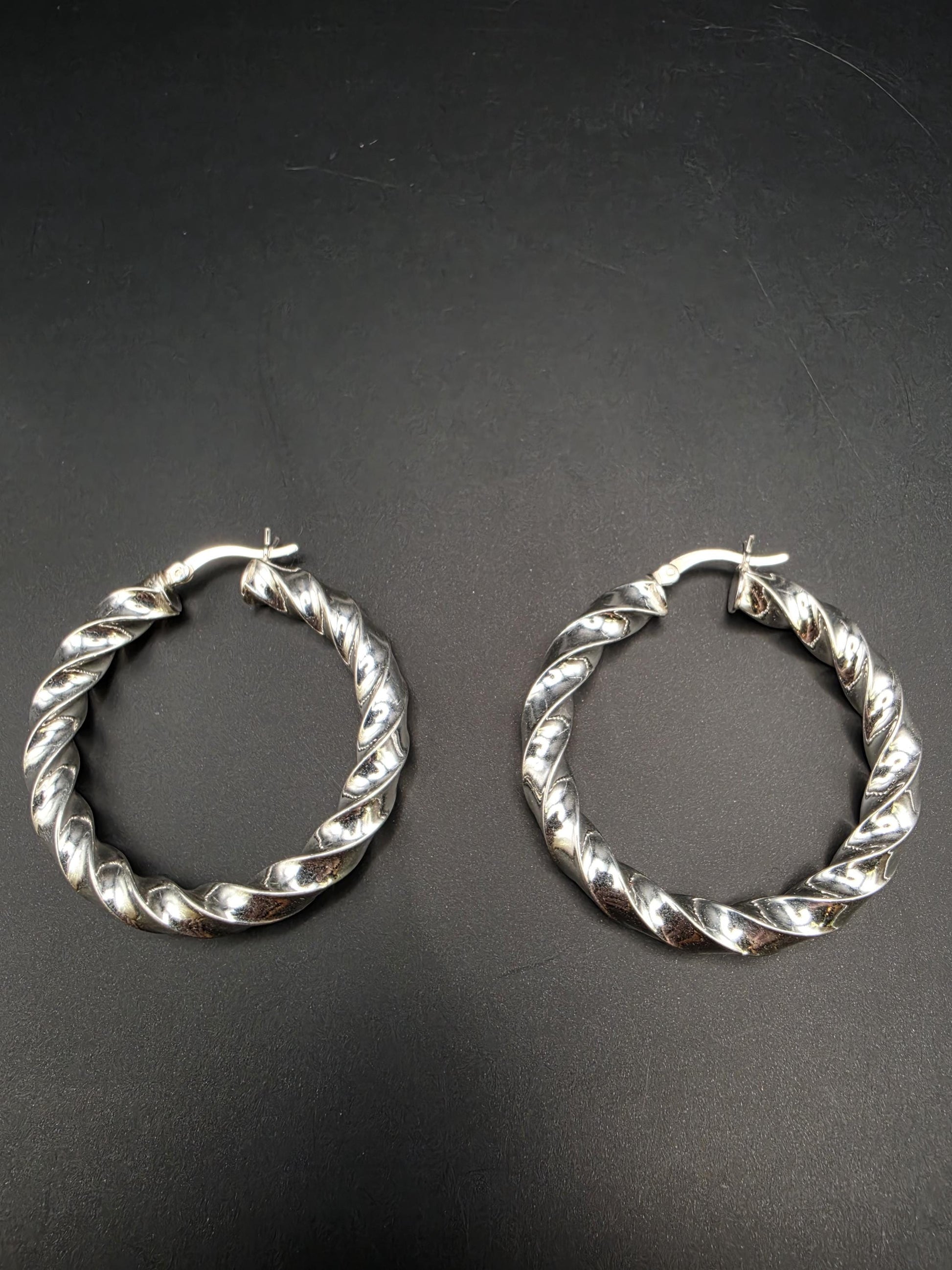 Sterling Silver Twisted Rope Hoop Earrings 1.625 Inch