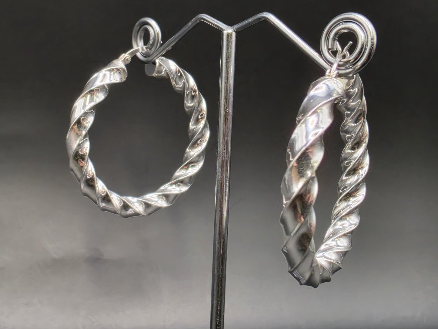 Sterling Silver Twisted Rope Hoop Earrings 1.625 Inch