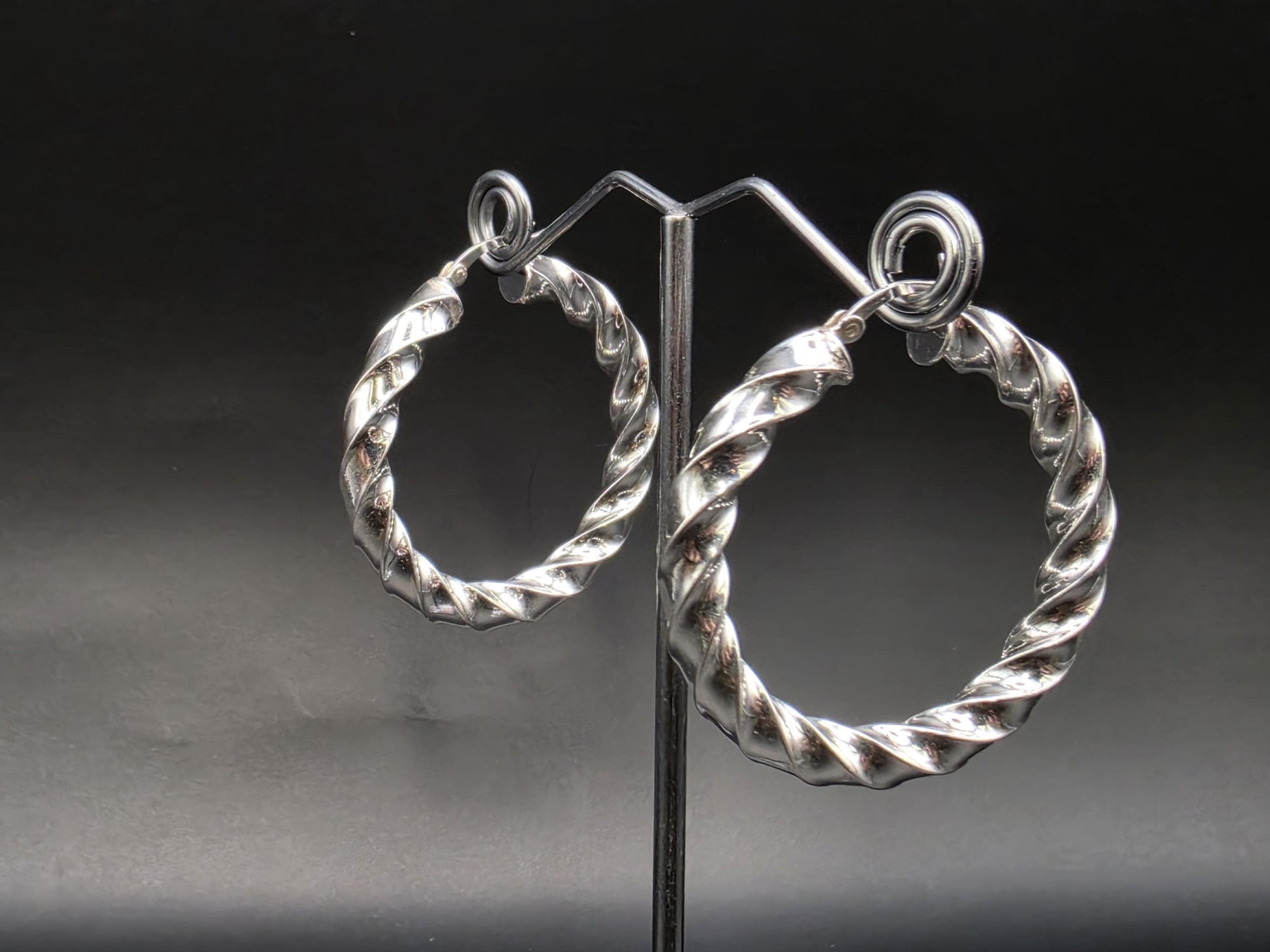 Sterling Silver Twisted Rope Hoop Earrings 1.625 Inch