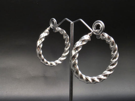 Sterling Silver Twisted Rope Hoop Earrings 1.625 Inch