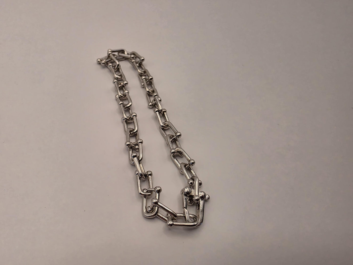 Sterling Silver Rectangle Link Chain Bracelet with Ball Connectors 8 Inch