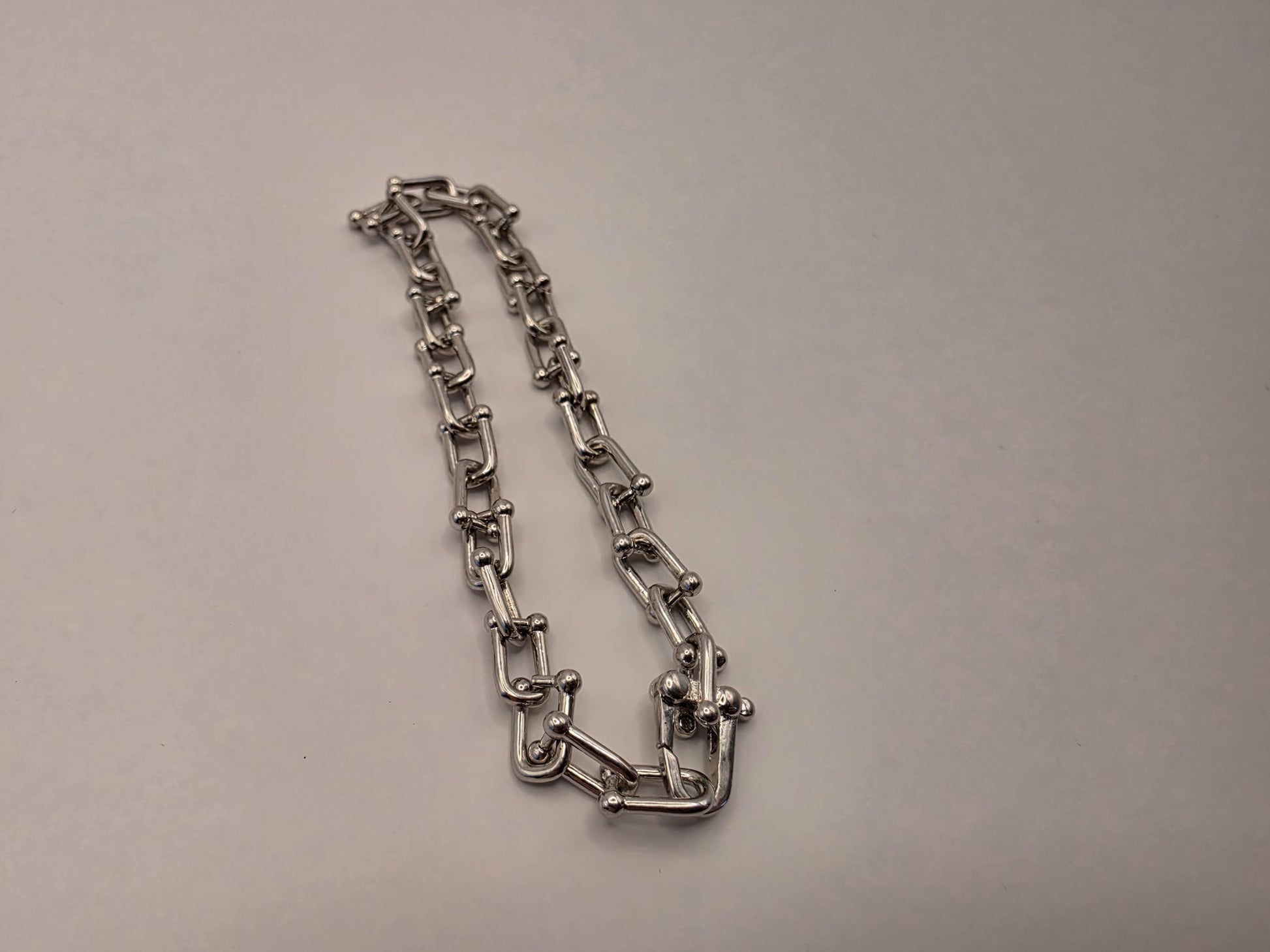 Sterling Silver Rectangle Link Chain Bracelet with Ball Connectors 8 Inch