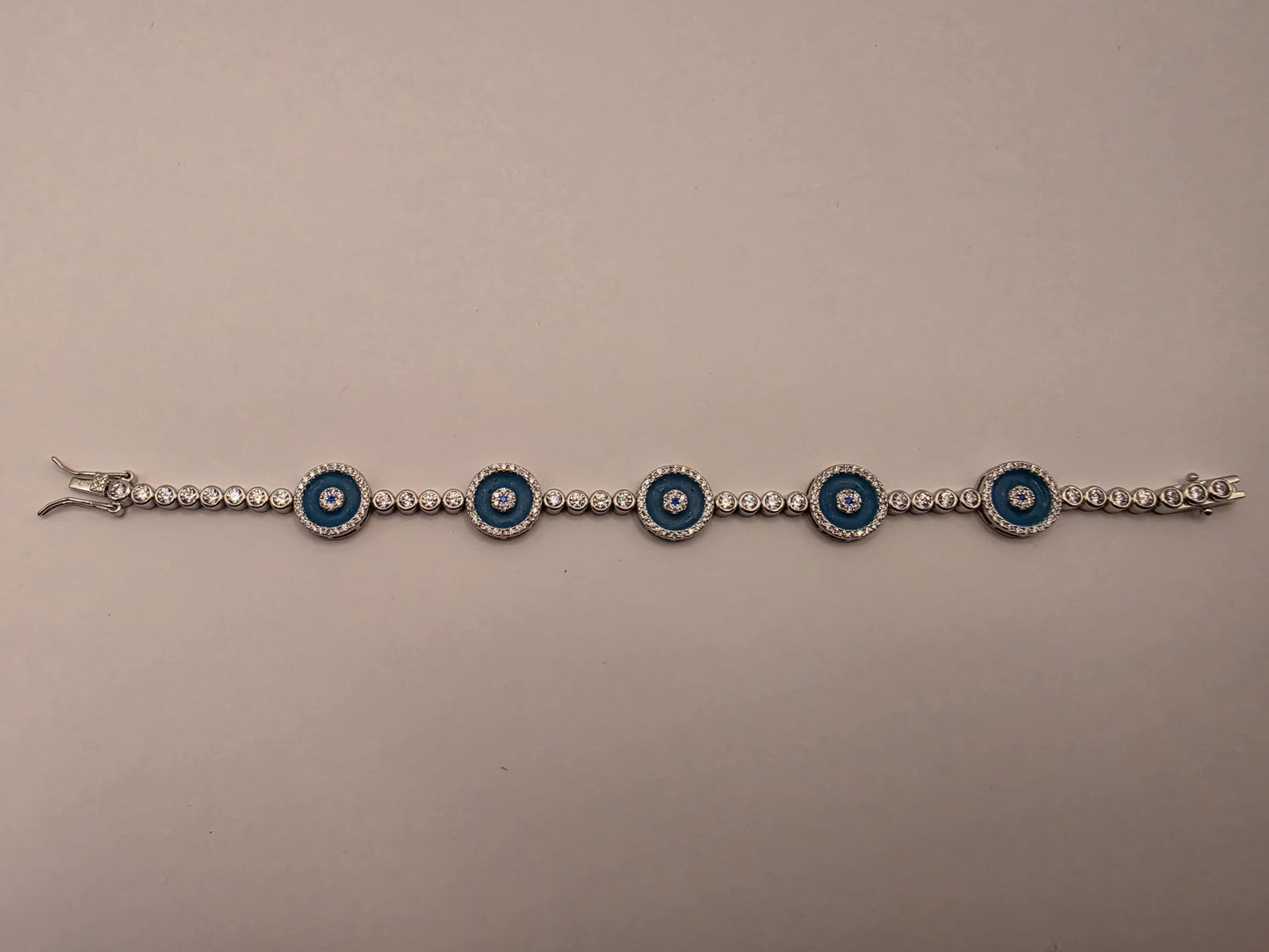 Sterling Silver Evil Eye Station Tennis Bracelet 7.5 Inch
