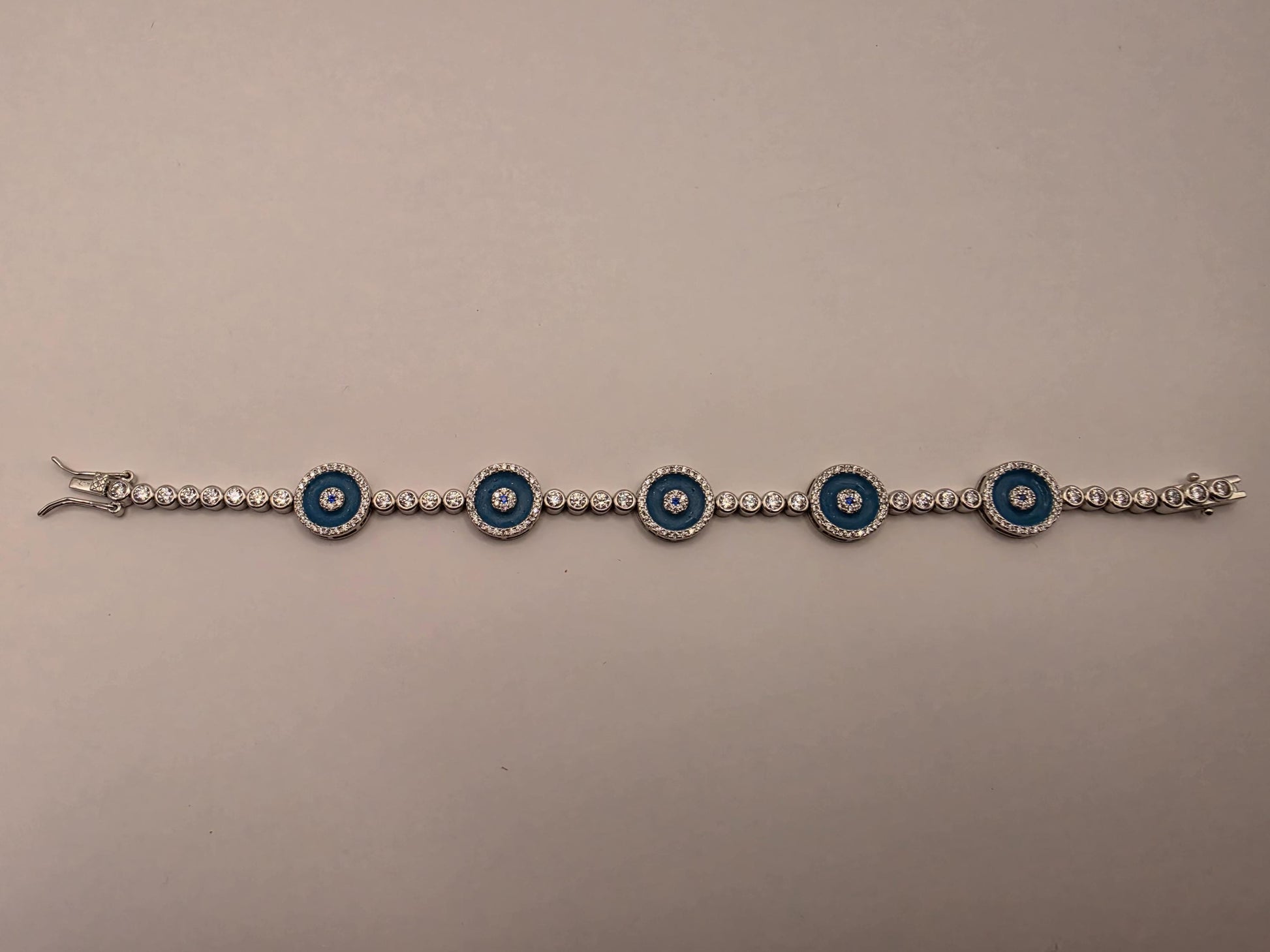 Sterling Silver Evil Eye Station Tennis Bracelet 7.5 Inch