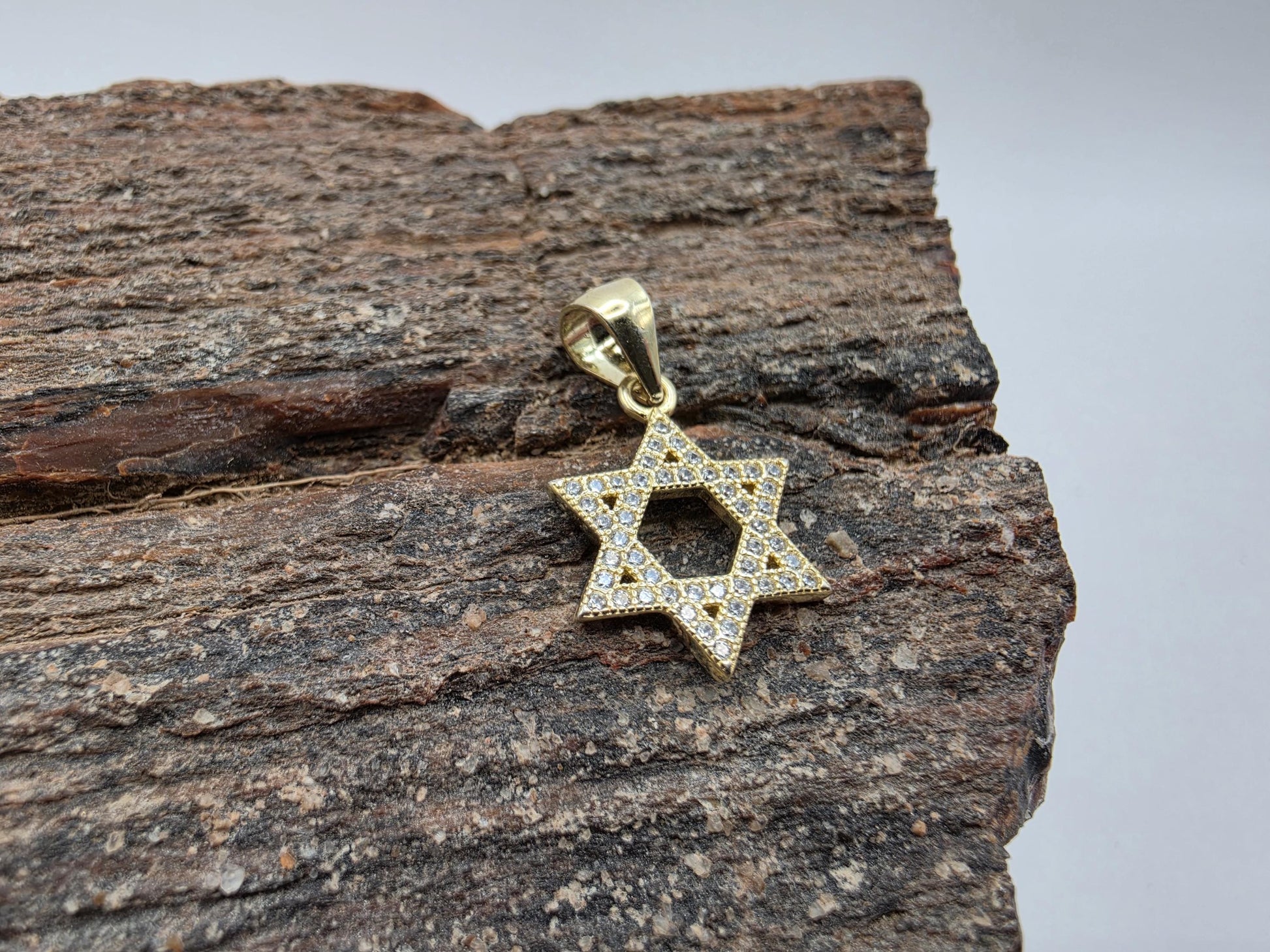 Gold Plated Sterling Silver CZ Star of David Pendant 13mm Dainty Iced Out 925 Jewish Jewelry 1.1g
