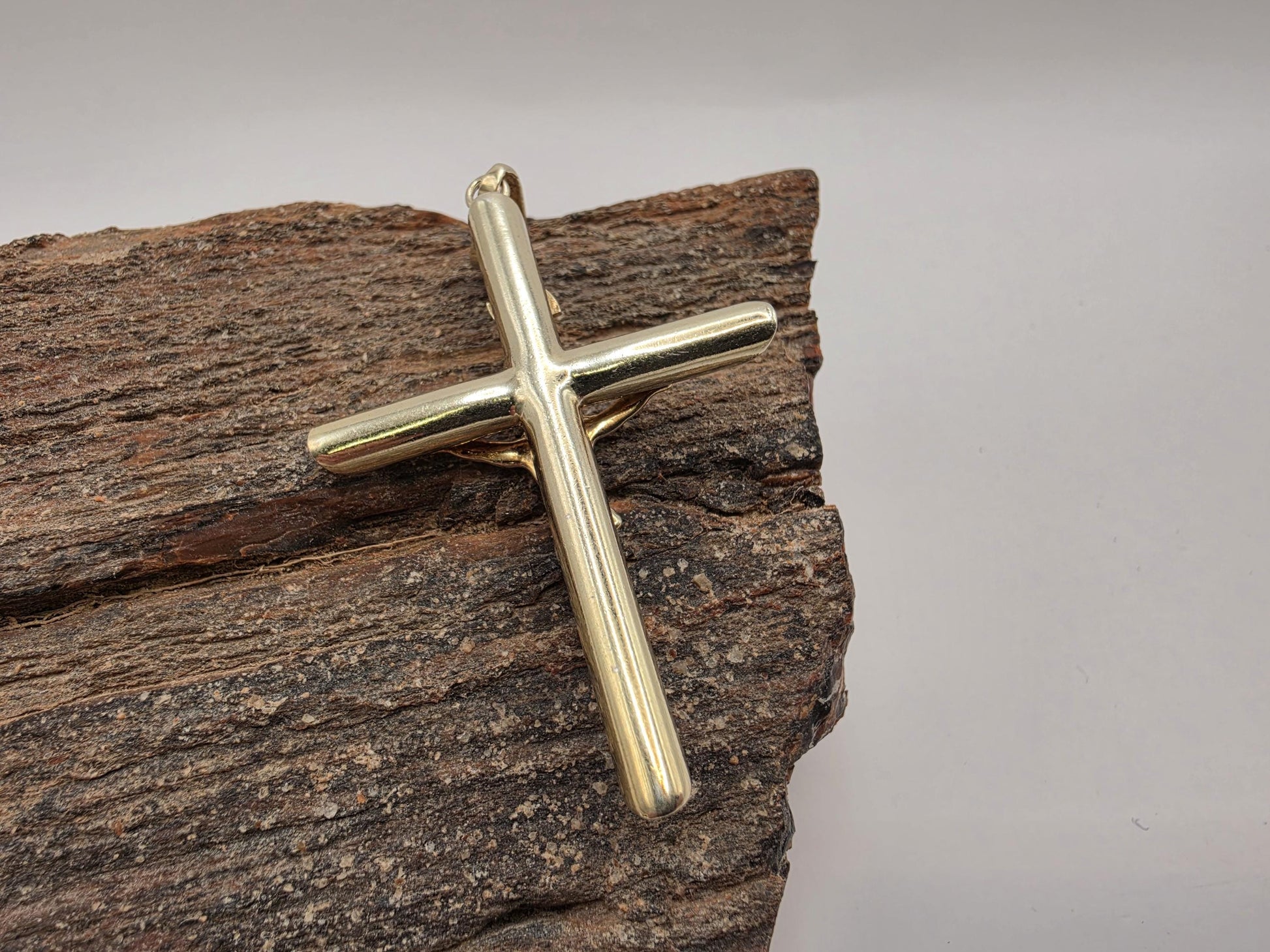 Gold Plated Sterling Silver INRI Crucifix Pendant 51mm x 38mm Jesus Cross 925 Religious Jewelry 8.3g Men Women
