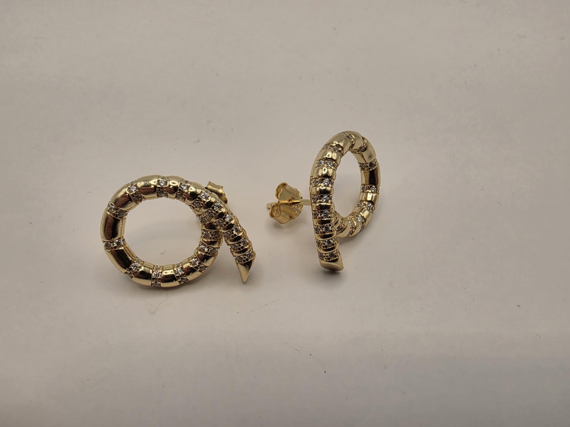 Gold Plated Sterling Silver CZ Snake Coil Stud Earrings 19mm x 13mm Serpent Hoop 925 Womens 7.8g