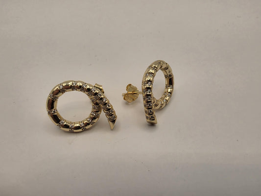 Gold Plated Sterling Silver CZ Snake Coil Stud Earrings 19mm x 13mm Serpent Hoop 925 Womens 7.8g