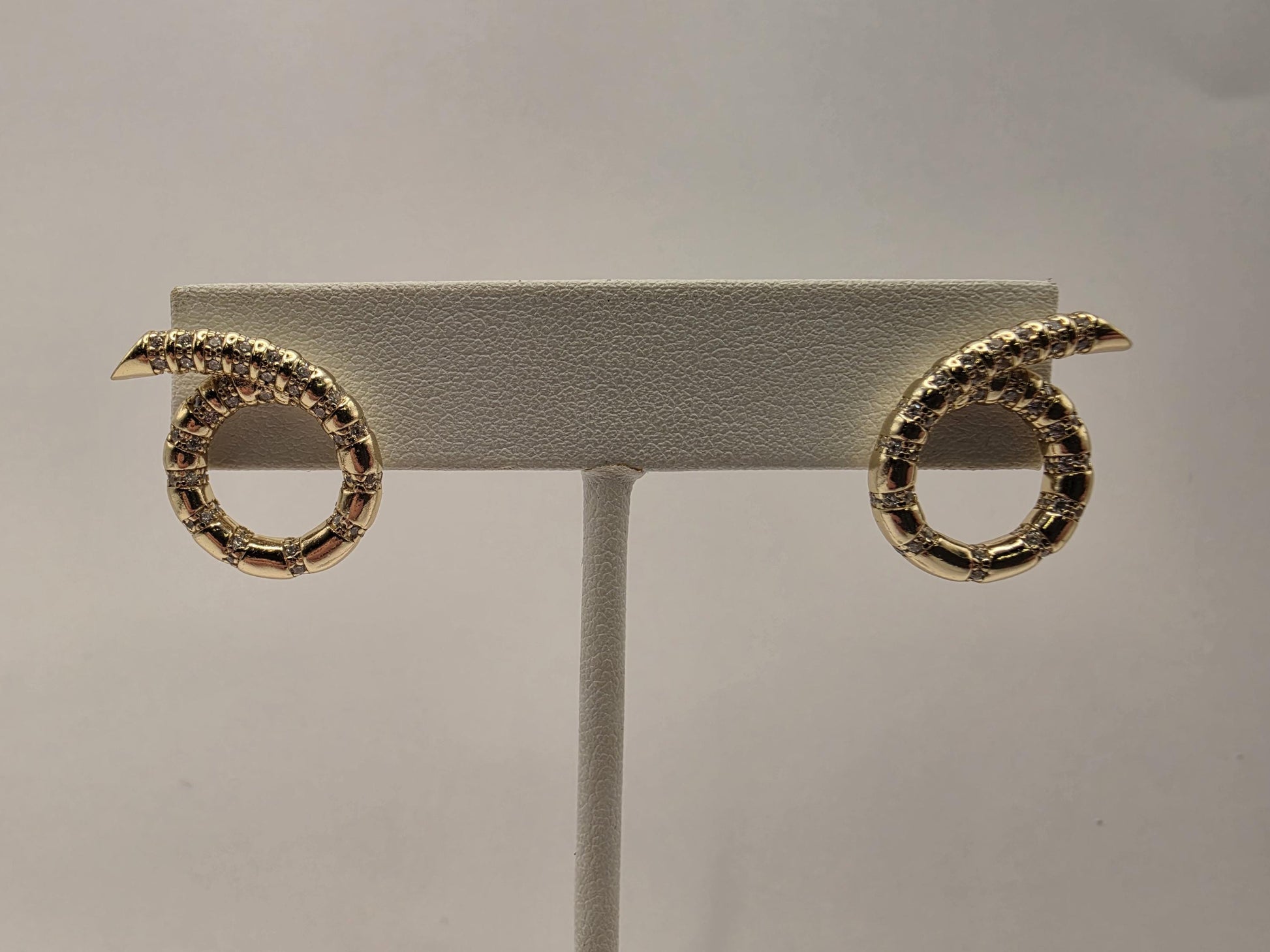 Gold Plated Sterling Silver CZ Snake Coil Stud Earrings 19mm x 13mm Serpent Hoop 925 Womens 7.8g