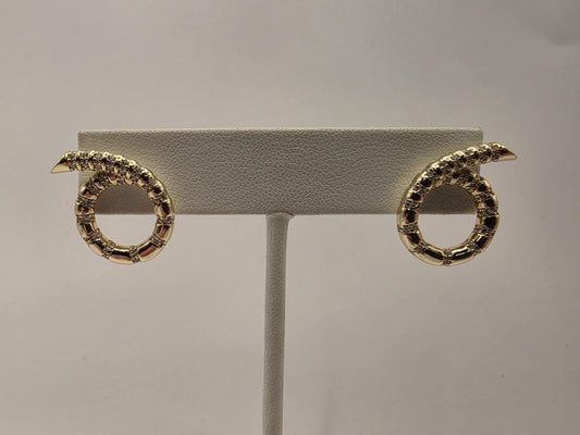 Gold Plated Sterling Silver CZ Snake Coil Stud Earrings 19mm x 13mm Serpent Hoop 925 Womens 7.8g