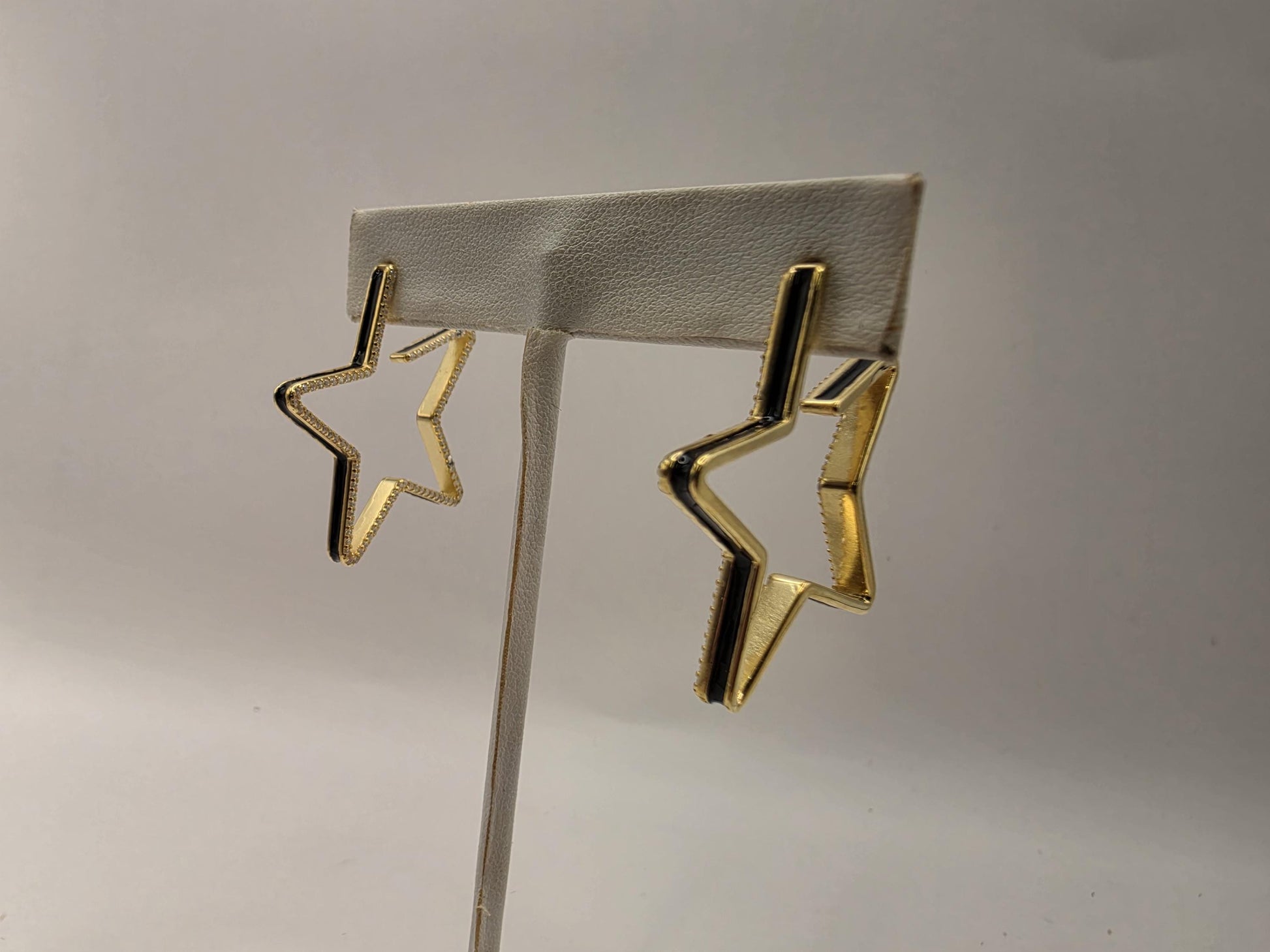 Gold Plated Sterling Silver CZ Star Hoop Earrings 38mm Open Star Shape Iced Out 925 Womens 8.5g