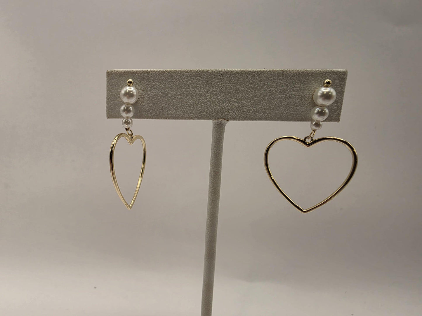 Gold Plated Sterling Silver Pearl Cluster Heart Drop Earrings 25mm Open Heart Dangle 925 Womens 2.5g