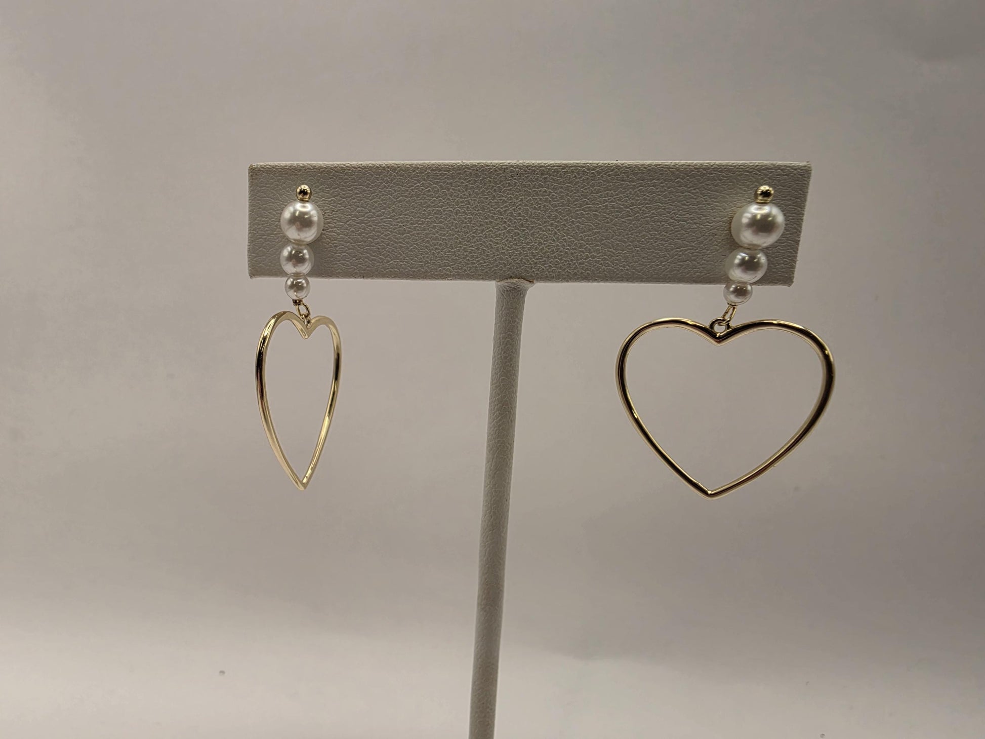 Gold Plated Sterling Silver Pearl Cluster Heart Drop Earrings 25mm Open Heart Dangle 925 Womens 2.5g